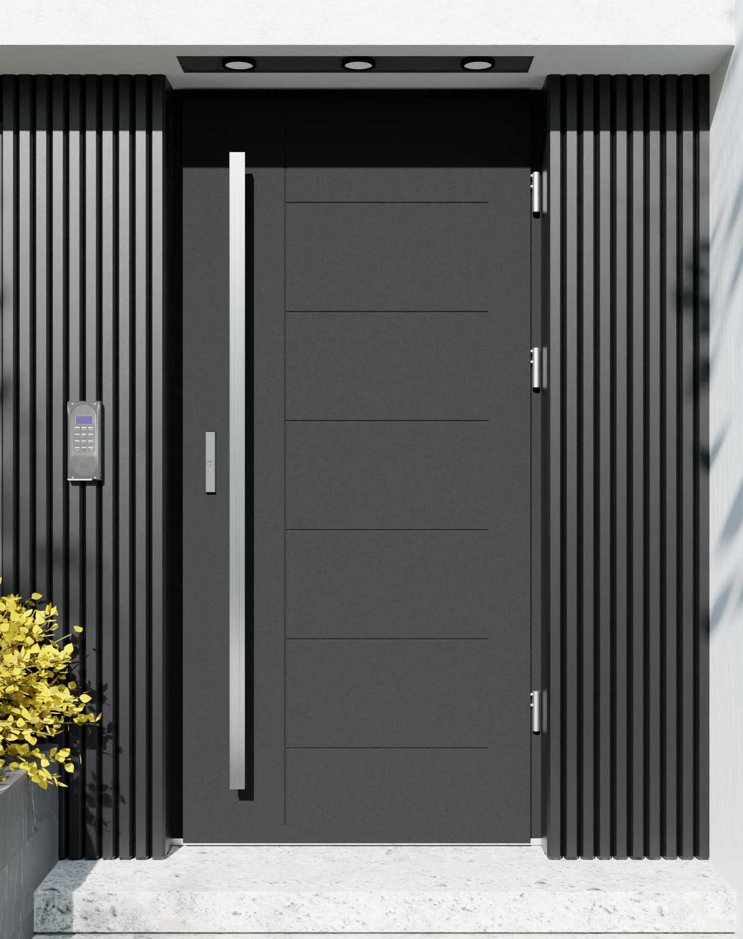 Drzwi zewnętrzne do domu z pochwytem i ościeżnicą aluminiową Libre 01 w systemie Alu extra