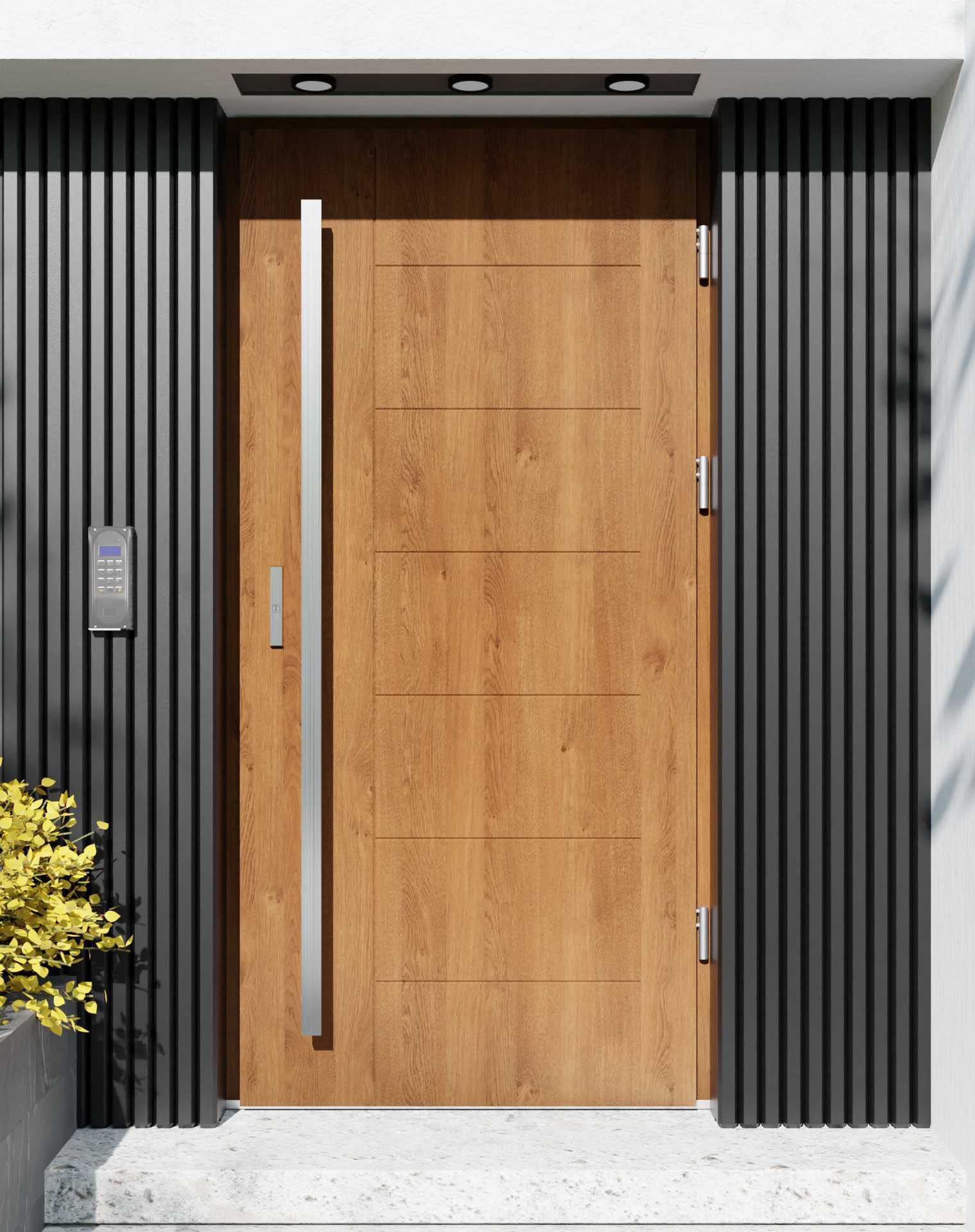 Drzwi zewnętrzne do domu z pochwytem i ościeżnicą aluminiową Libre 01 w systemie Alu extra