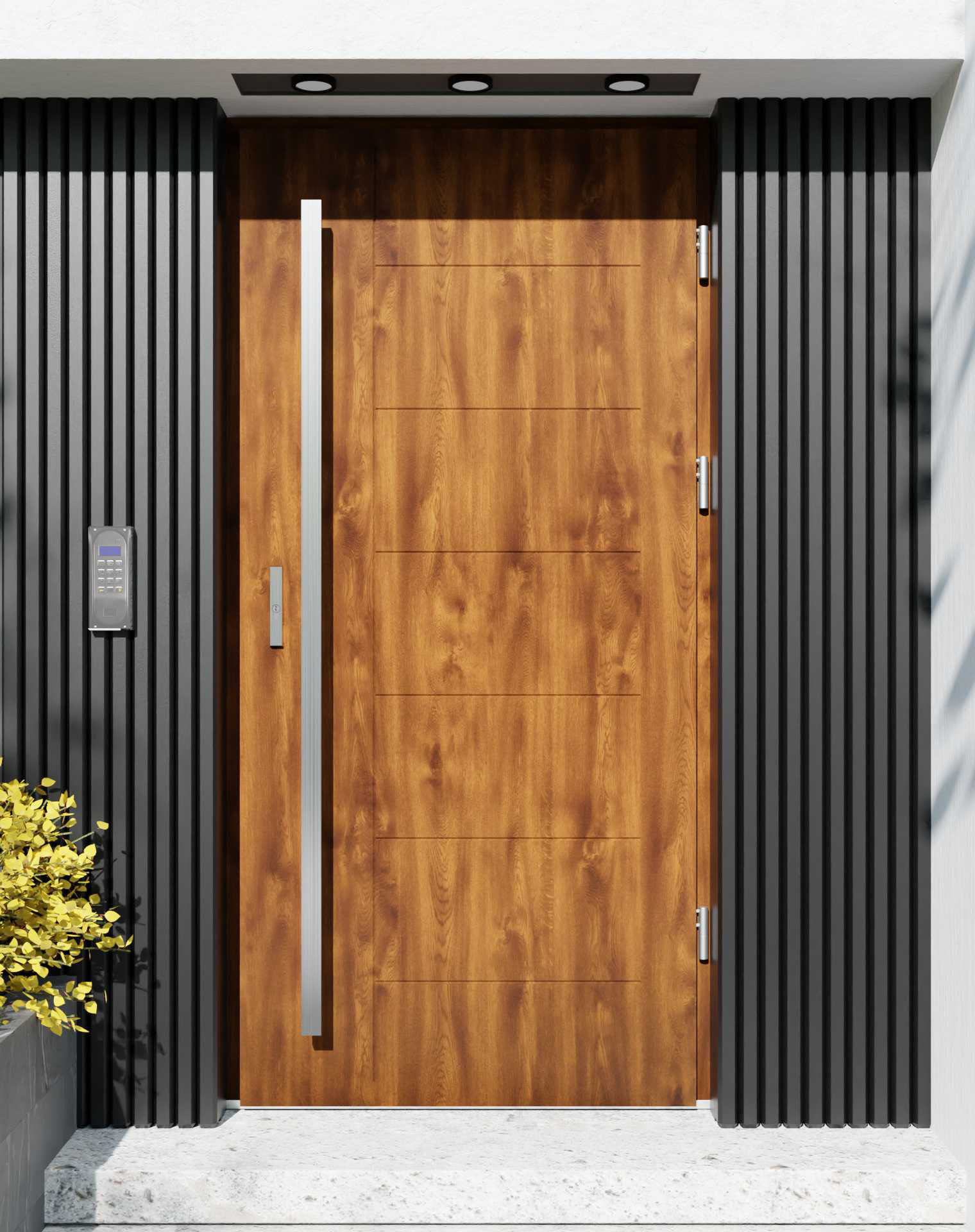 Drzwi zewnętrzne do domu z pochwytem i ościeżnicą aluminiową Libre 01 w systemie Alu extra