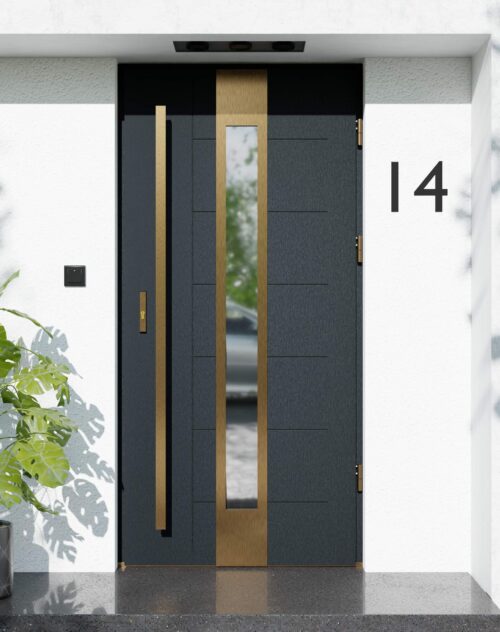 Drzwi zewnętrzne do domu z pochwytem i ościeżnicą aluminiową Libre 35 Gold w systemie Alu extra