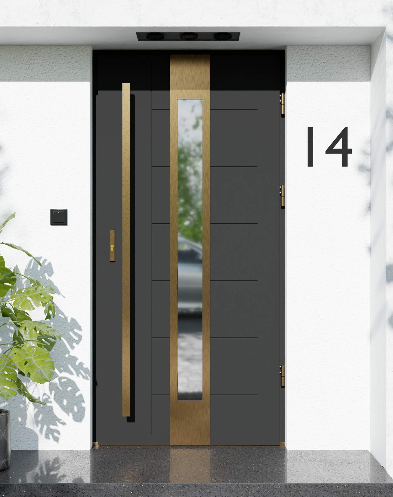 Drzwi zewnętrzne do domu z pochwytem i ościeżnicą drewnianą Libre 35 Gold w systemie Wood extra