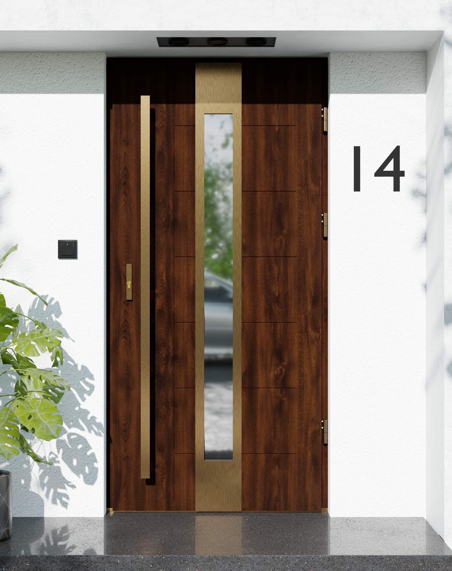 Drzwi zewnętrzne do domu z pochwytem i ościeżnicą drewnianą Libre 35 Gold w systemie Wood extra