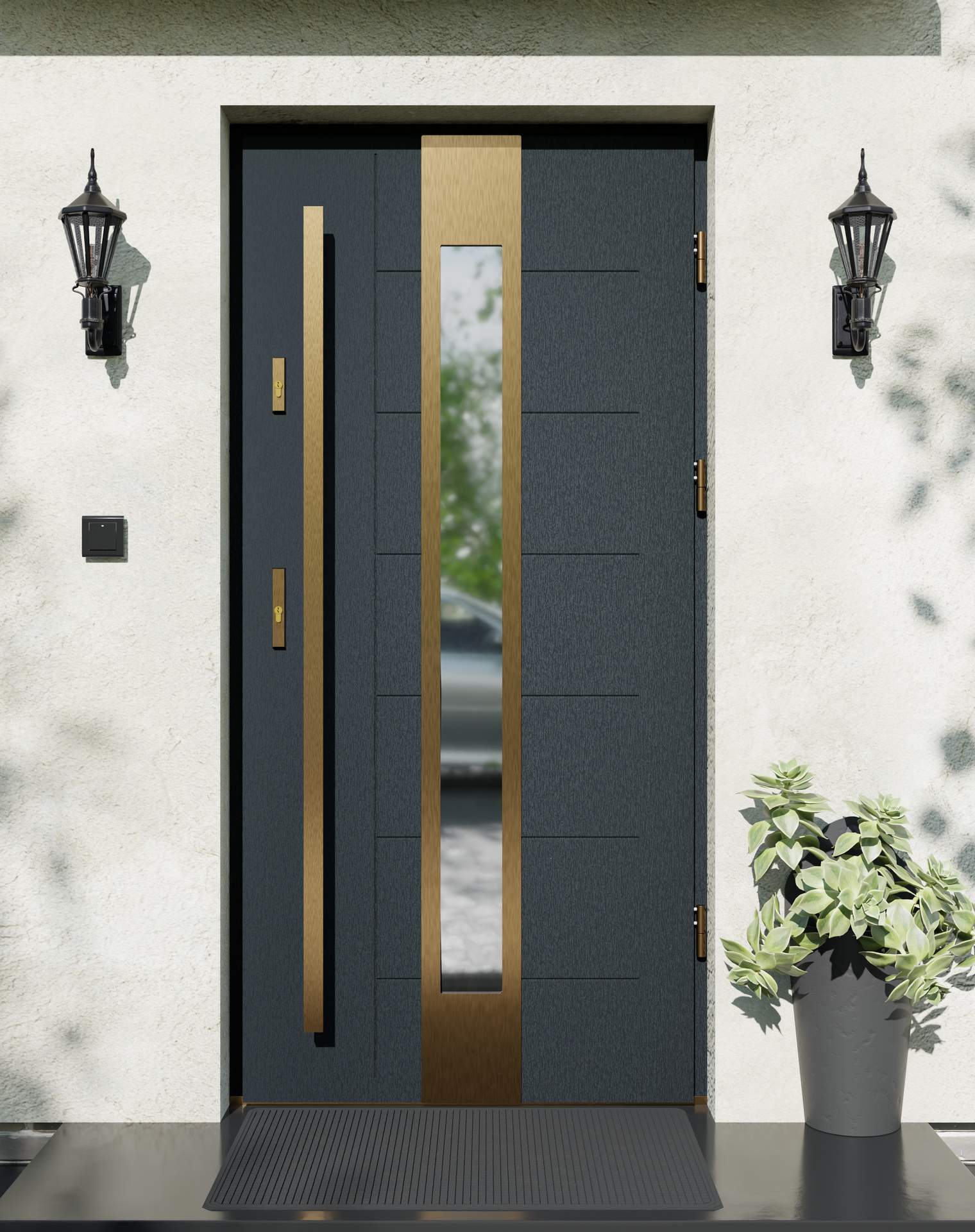 Drzwi zewnętrzne do domu z pochwytem i ościeżnicą aluminiową Libre 35 Gold w systemie Alu