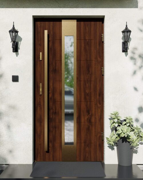 Drzwi zewnętrzne do domu z pochwytem i ościeżnicą aluminiową Libre 35 Gold w systemie Alu