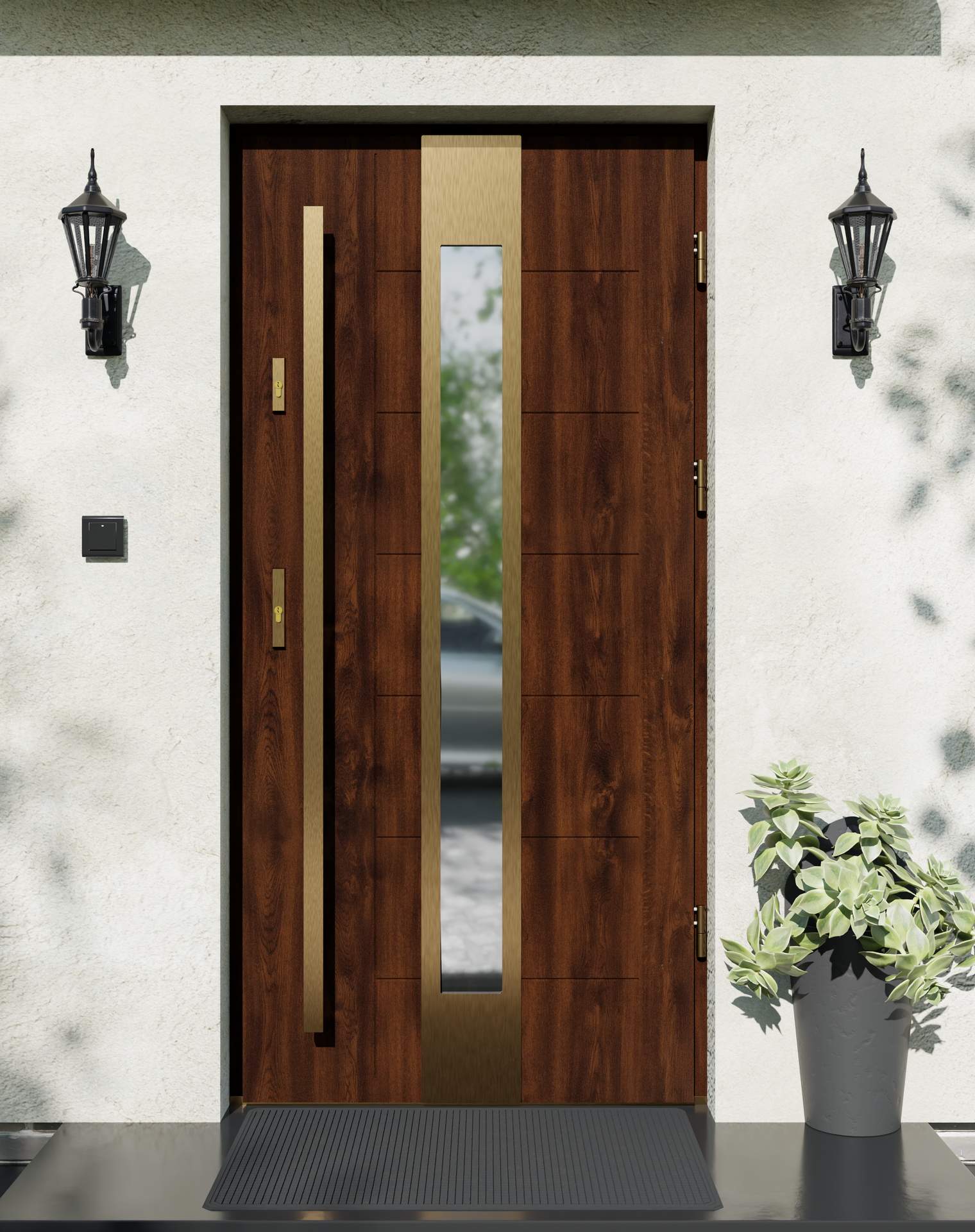 Drzwi zewnętrzne do domu z pochwytem i ościeżnicą aluminiową Libre 35 Gold w systemie Alu