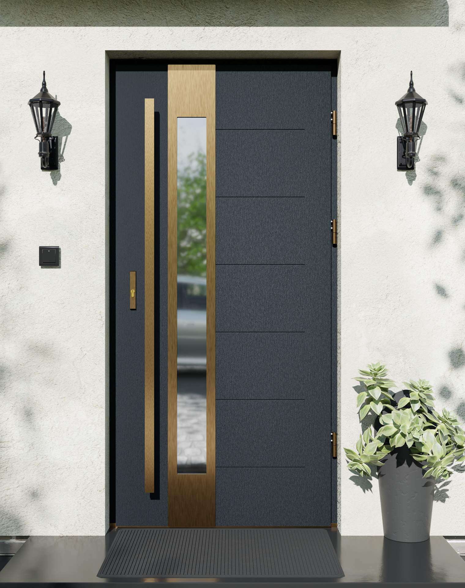 Drzwi zewnętrzne do domu z pochwytem i ościeżnicą drewnianą Libre 35B Gold w systemie Wood extra