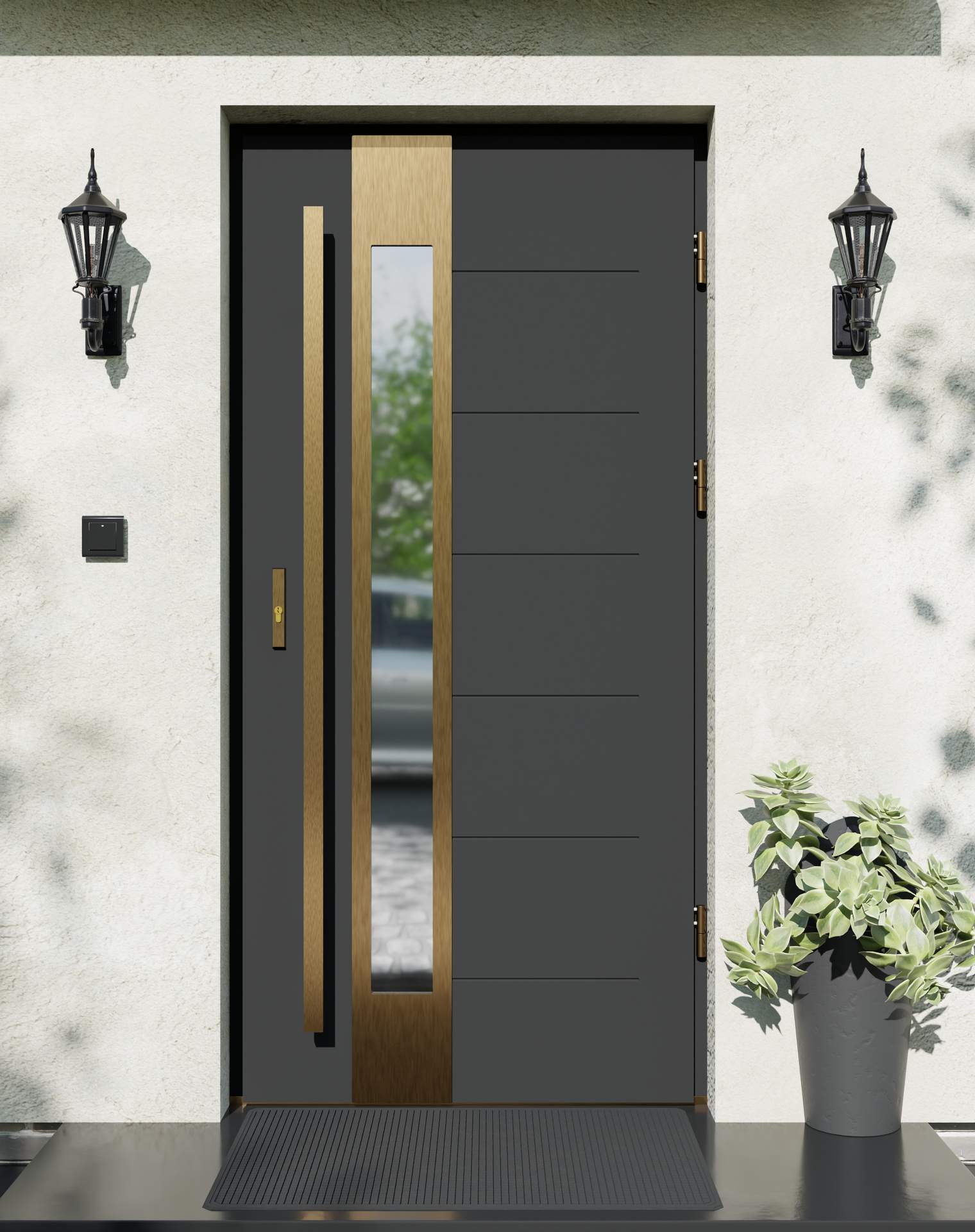 Drzwi zewnętrzne do domu z pochwytem i ościeżnicą drewnianą Libre 35B Gold w systemie Wood extra