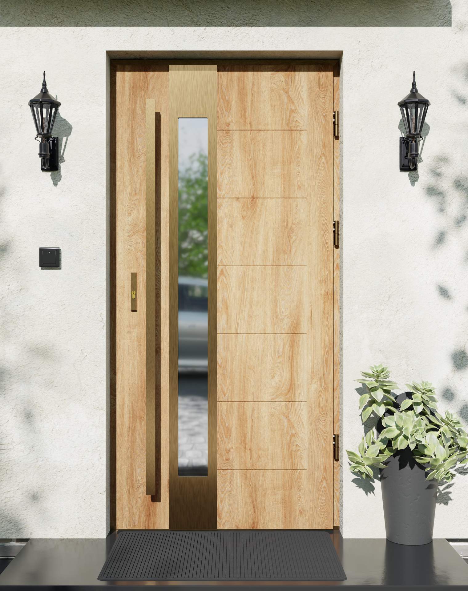 Drzwi zewnętrzne do domu z pochwytem i ościeżnicą drewnianą Libre 35B Gold w systemie Wood extra