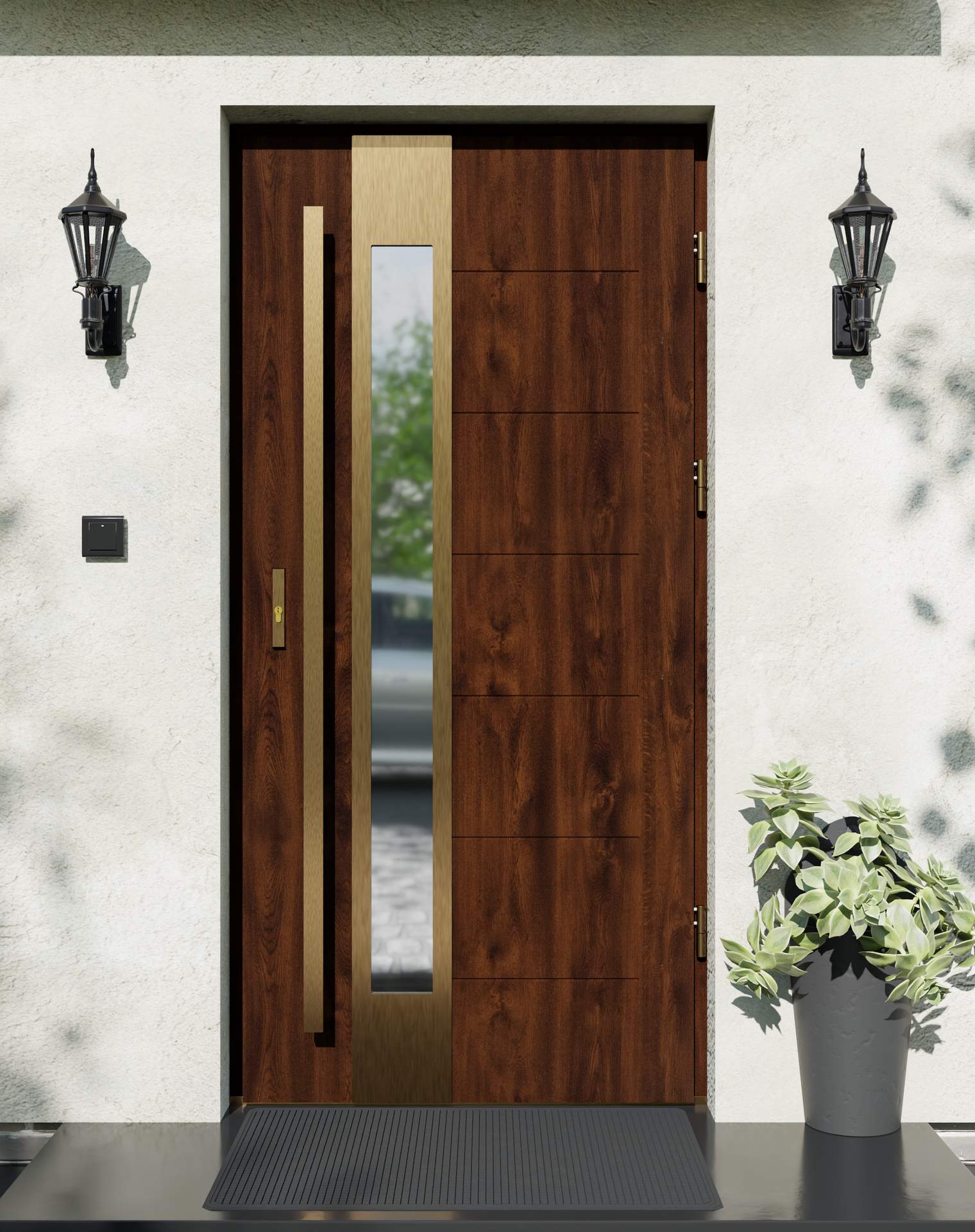 Drzwi zewnętrzne do domu z pochwytem i ościeżnicą drewnianą Libre 35B Gold w systemie Wood extra