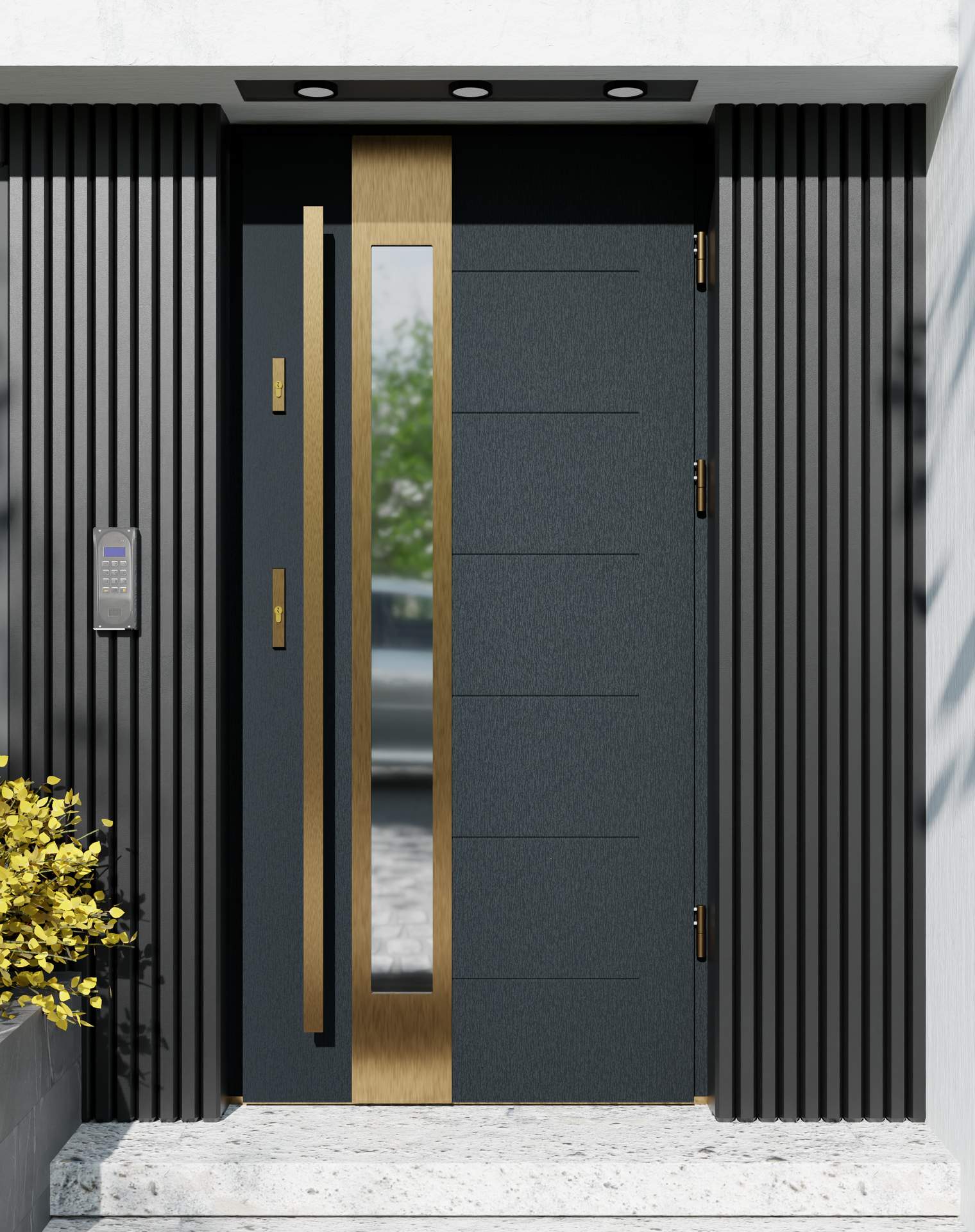 Drzwi zewnętrzne do domu z pochwytem i ościeżnicą aluminiową Libre 35B Gold w systemie Alu