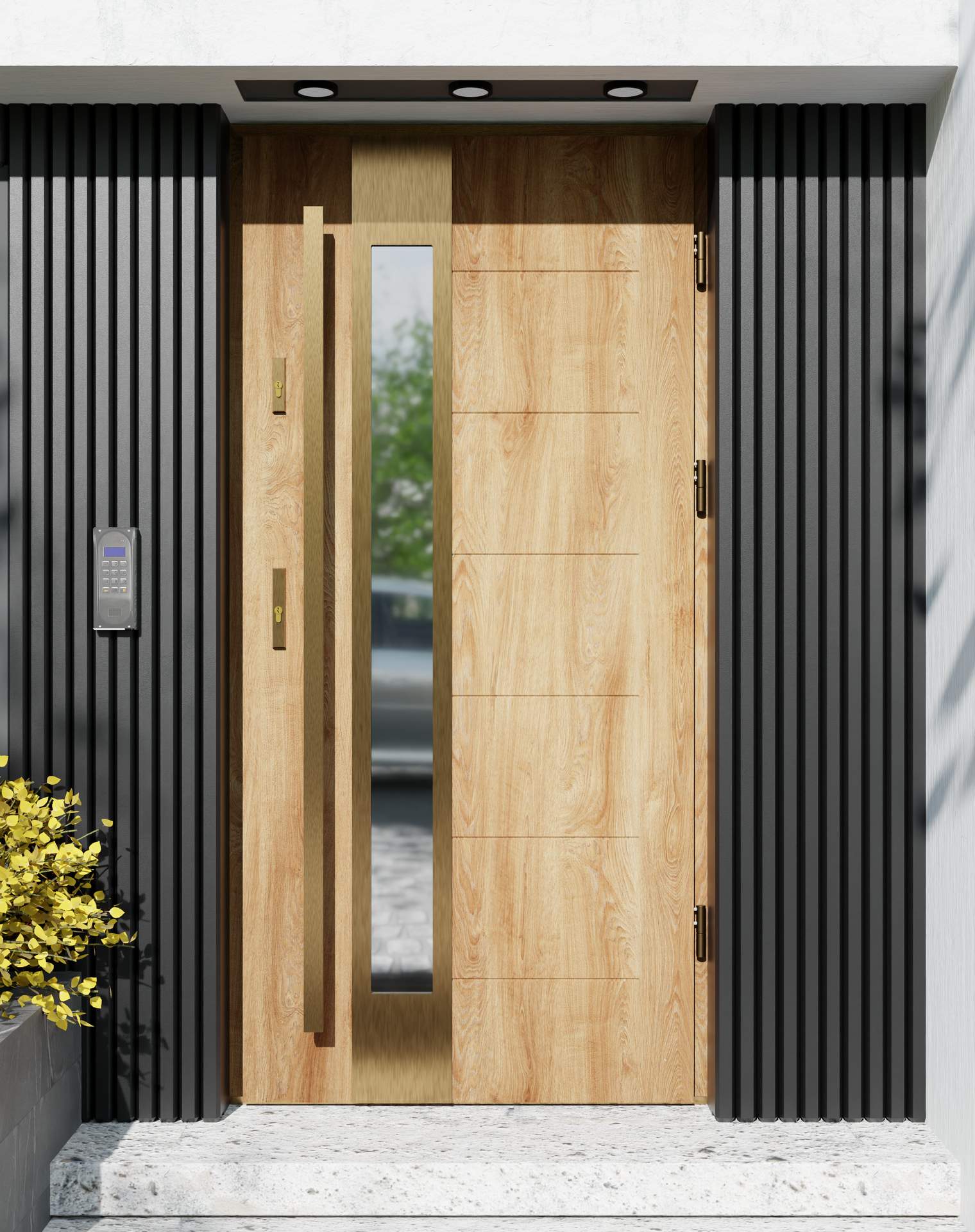 Drzwi zewnętrzne do domu z pochwytem i ościeżnicą aluminiową Libre 35B Gold w systemie Alu