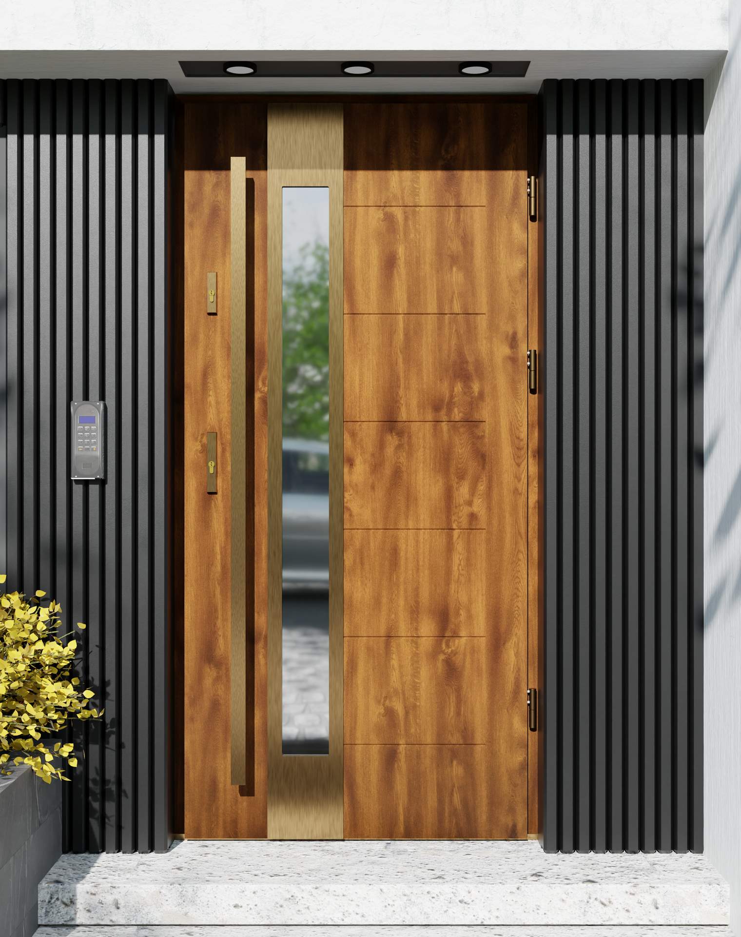 Drzwi zewnętrzne do domu z pochwytem i ościeżnicą aluminiową Libre 35B Gold w systemie Alu