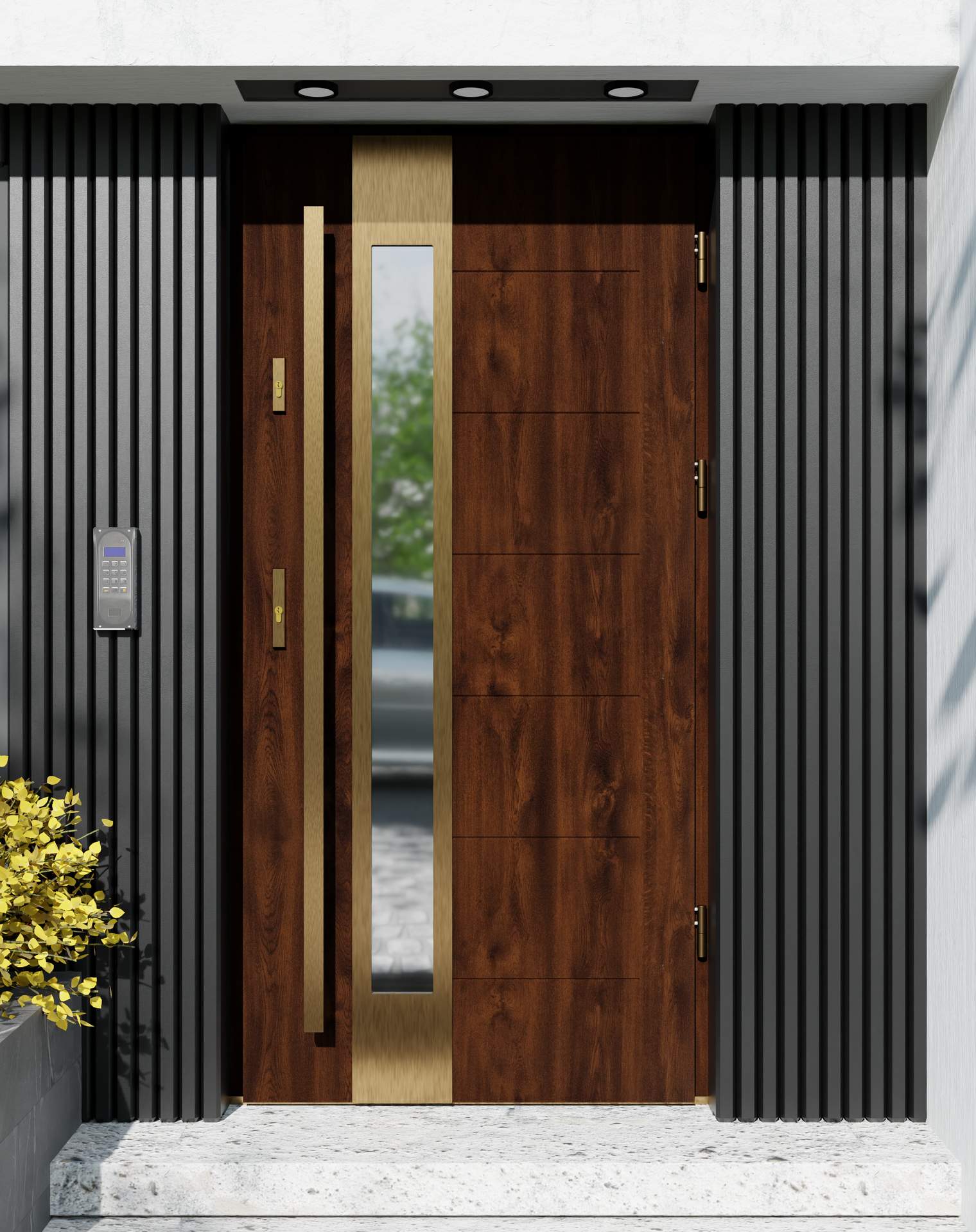 Drzwi zewnętrzne do domu z pochwytem i ościeżnicą aluminiową Libre 35B Gold w systemie Alu