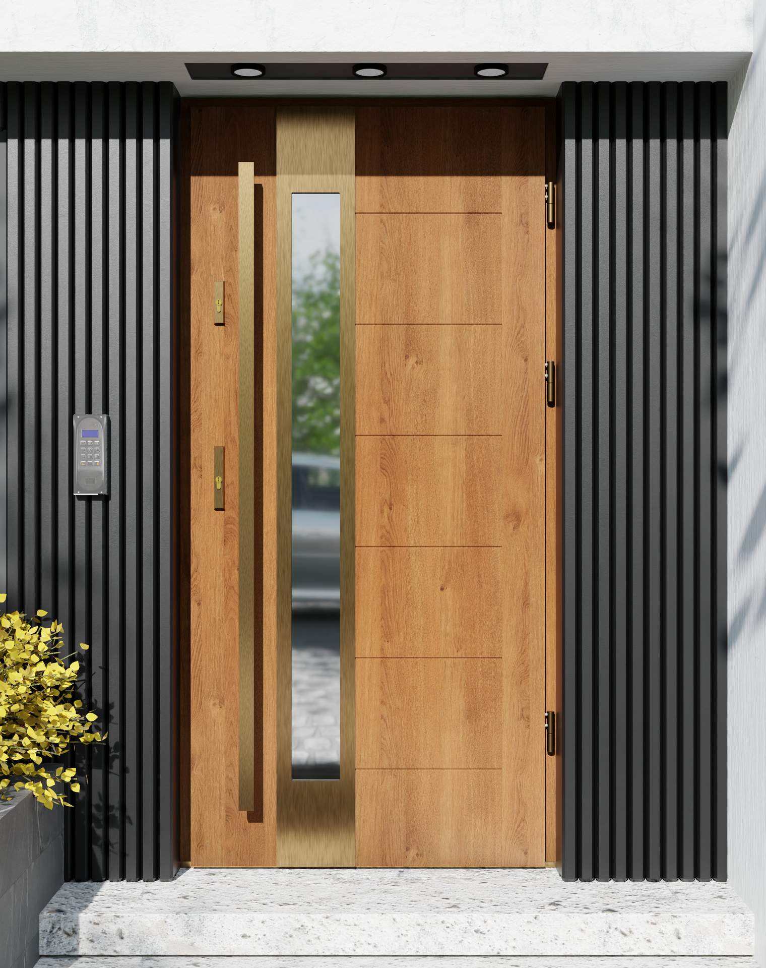 Drzwi zewnętrzne do domu z pochwytem i ościeżnicą aluminiową Libre 35B Gold w systemie Alu