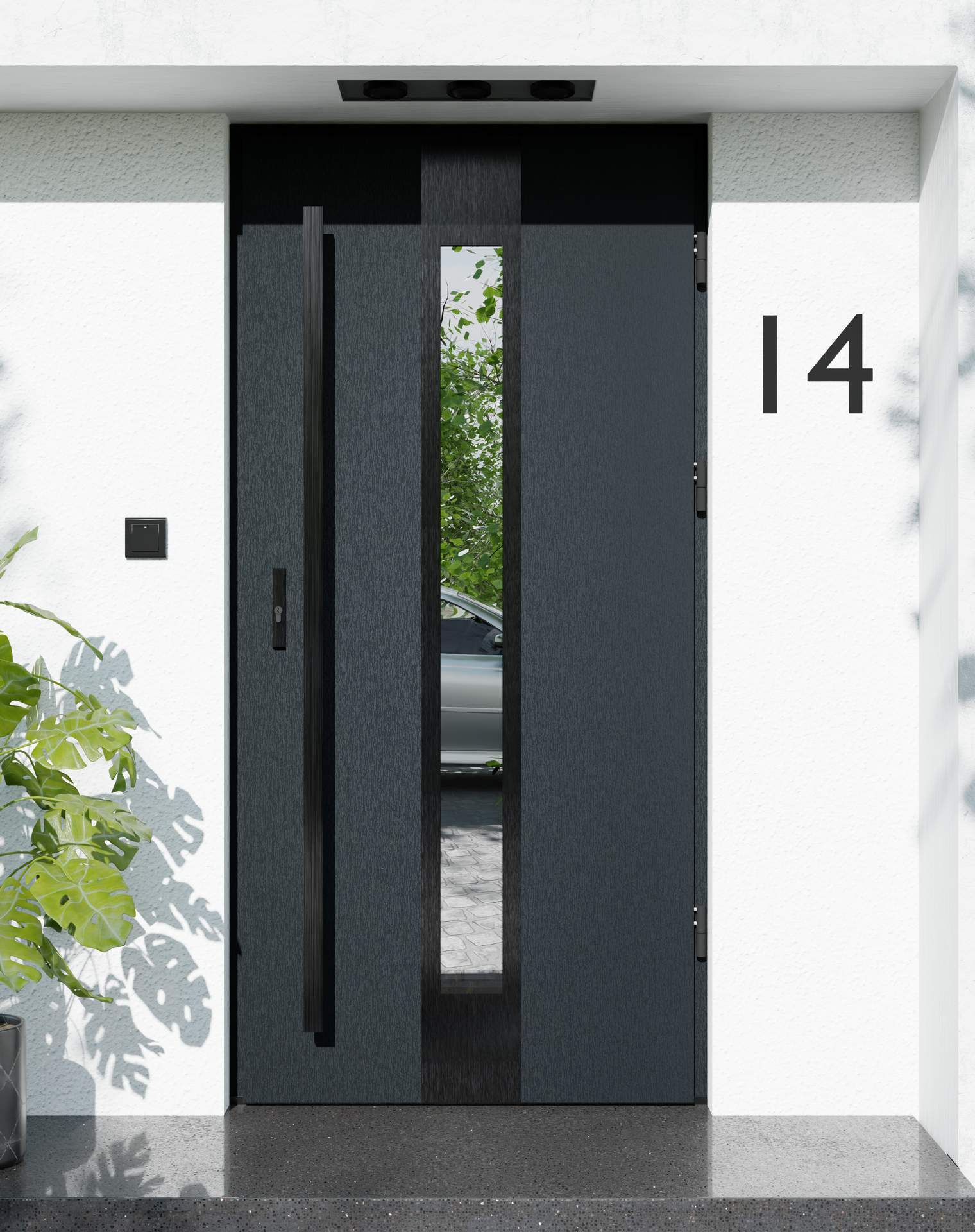 Drzwi zewnętrzne do domu z pochwytem i ościeżnicą aluminiową Otto 35 Noir w systemie Alu extra