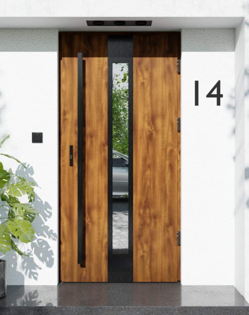 Drzwi zewnętrzne do domu z pochwytem i ościeżnicą drewnianą Otto 35 Noir w systemie Wood extra