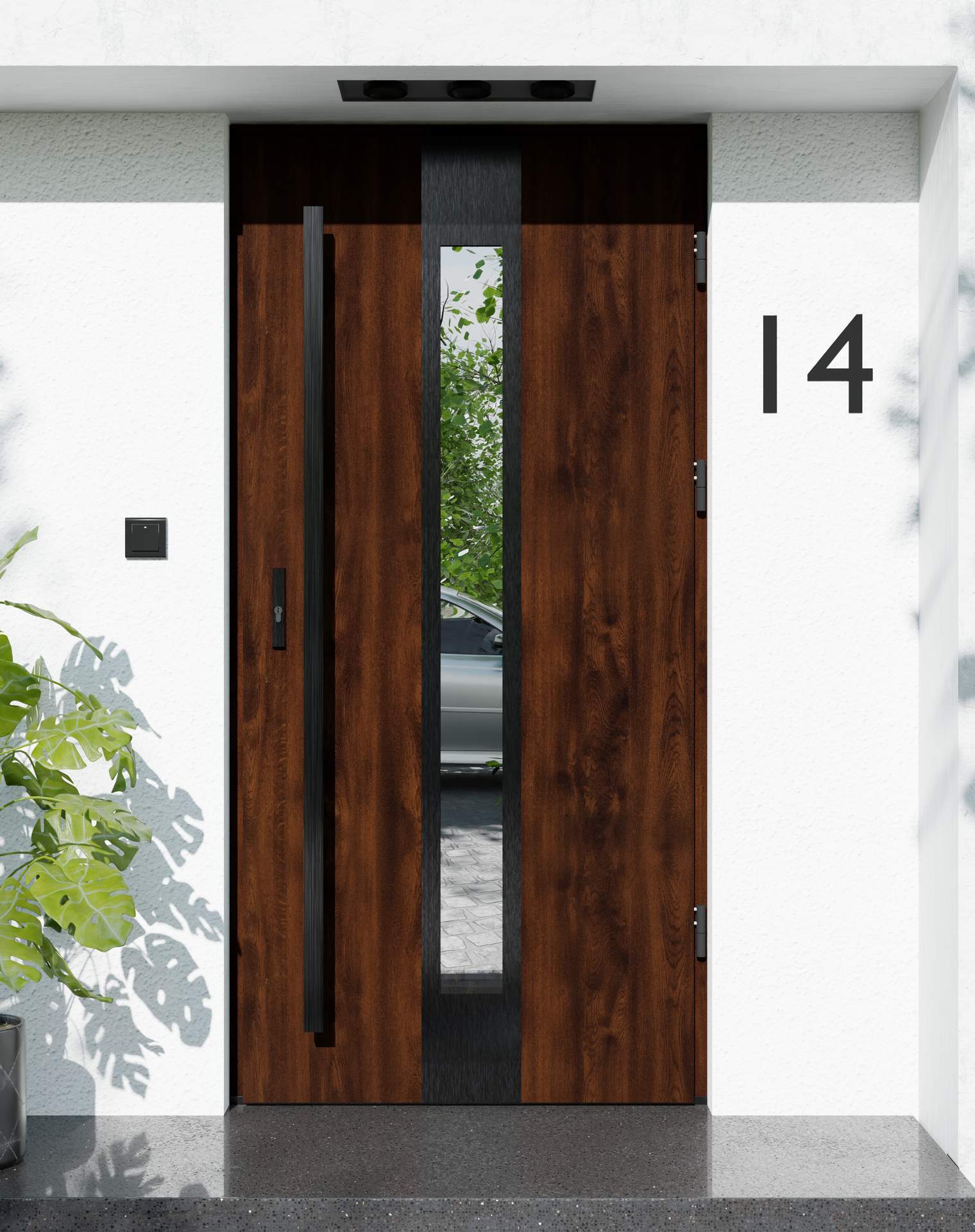 Drzwi zewnętrzne do domu z pochwytem i ościeżnicą aluminiową Otto 35 Noir w systemie Alu extra