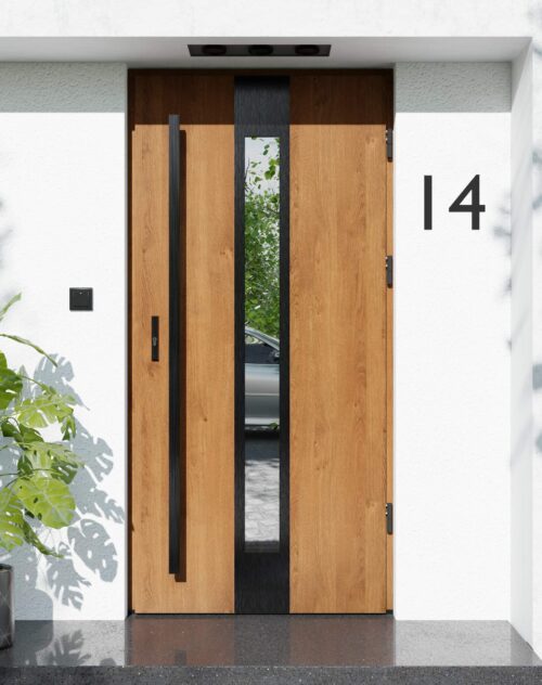 Drzwi zewnętrzne do domu z pochwytem i ościeżnicą aluminiową Otto 35 Noir w systemie Alu extra