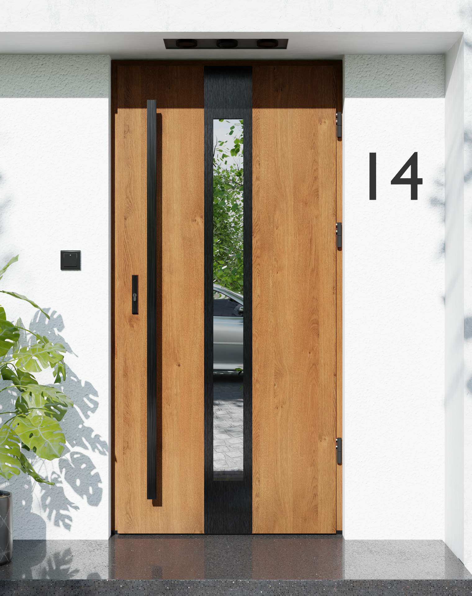 Drzwi zewnętrzne do domu z pochwytem i ościeżnicą aluminiową Otto 35 Noir w systemie Alu extra