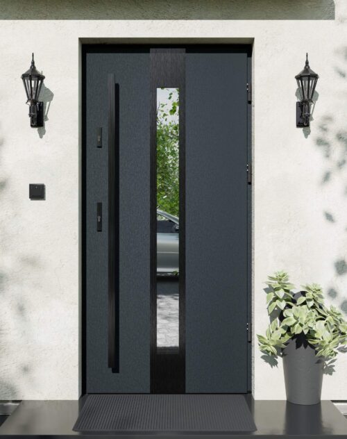 Drzwi zewnętrzne do domu z pochwytem i ościeżnicą aluminiową Otto 35 Noir w systemie Alu