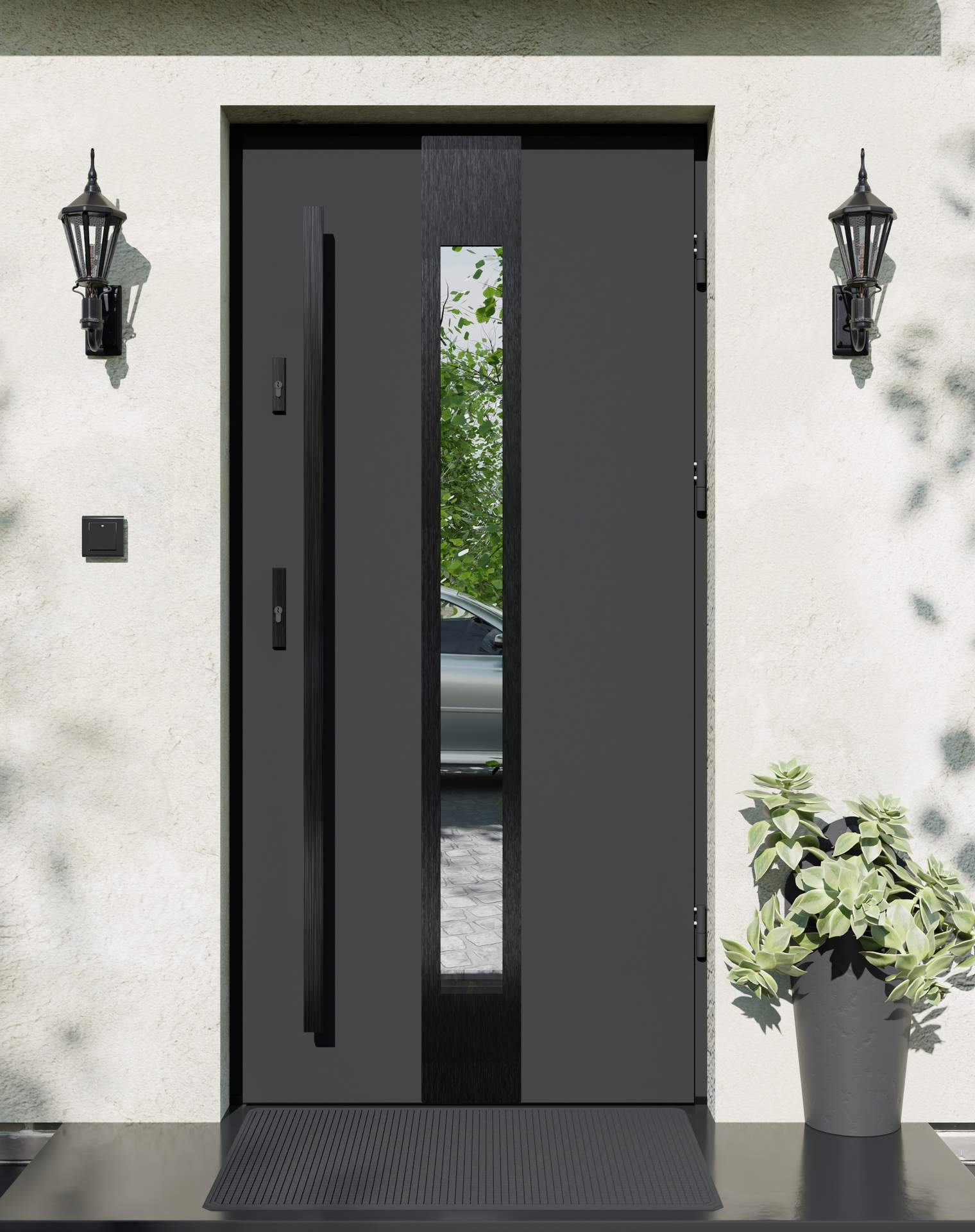 Drzwi zewnętrzne do domu z pochwytem i ościeżnicą aluminiową Otto 35 Noir w systemie Alu