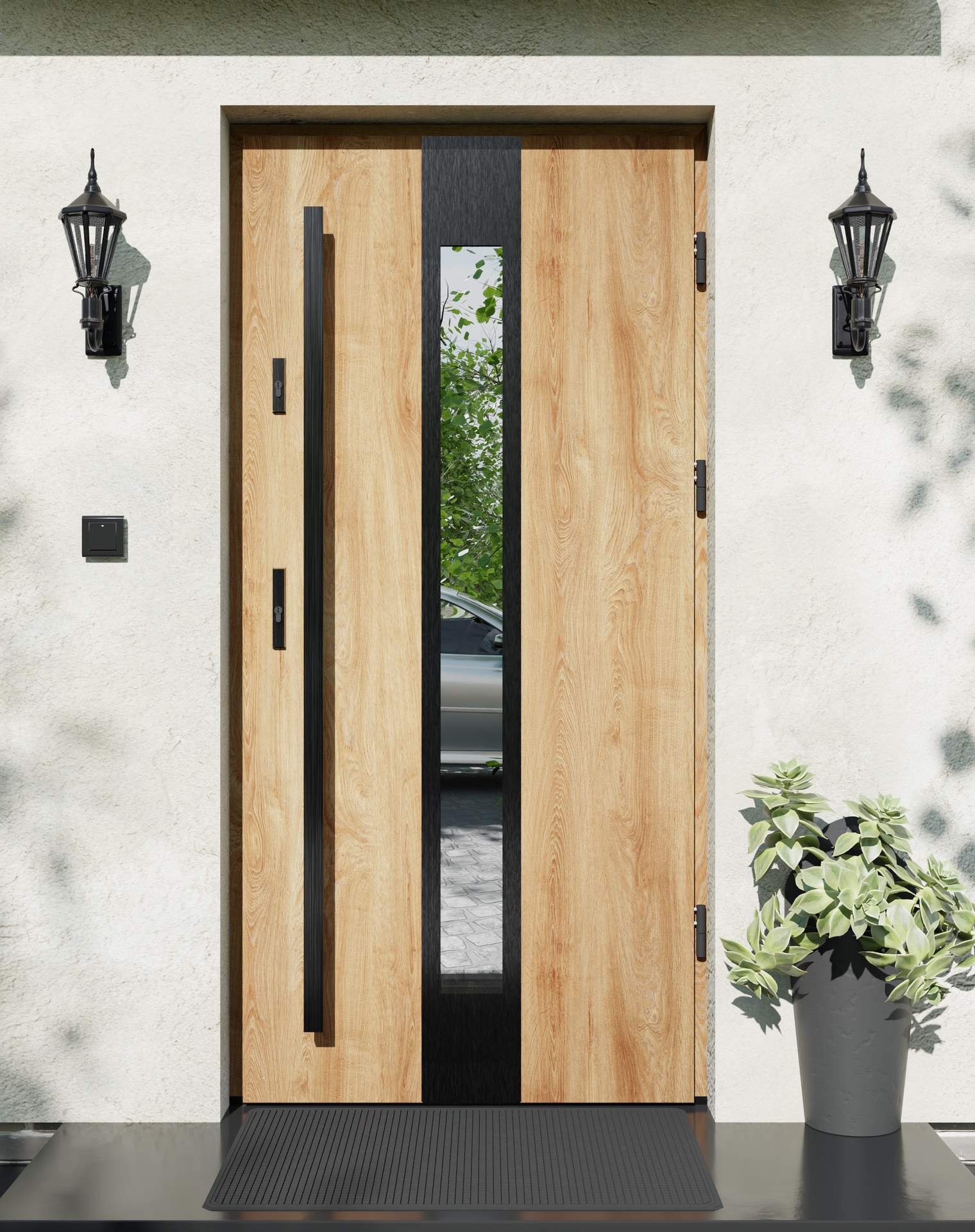 Drzwi zewnętrzne do domu z pochwytem i ościeżnicą aluminiową Otto 35 Noir w systemie Alu