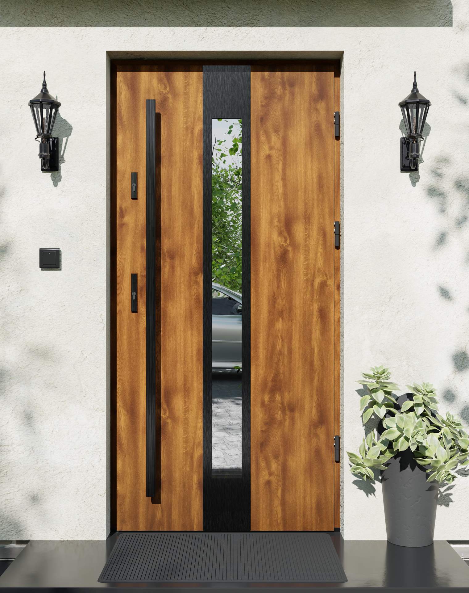 Drzwi zewnętrzne do domu z pochwytem i ościeżnicą aluminiową Otto 35 Noir w systemie Alu