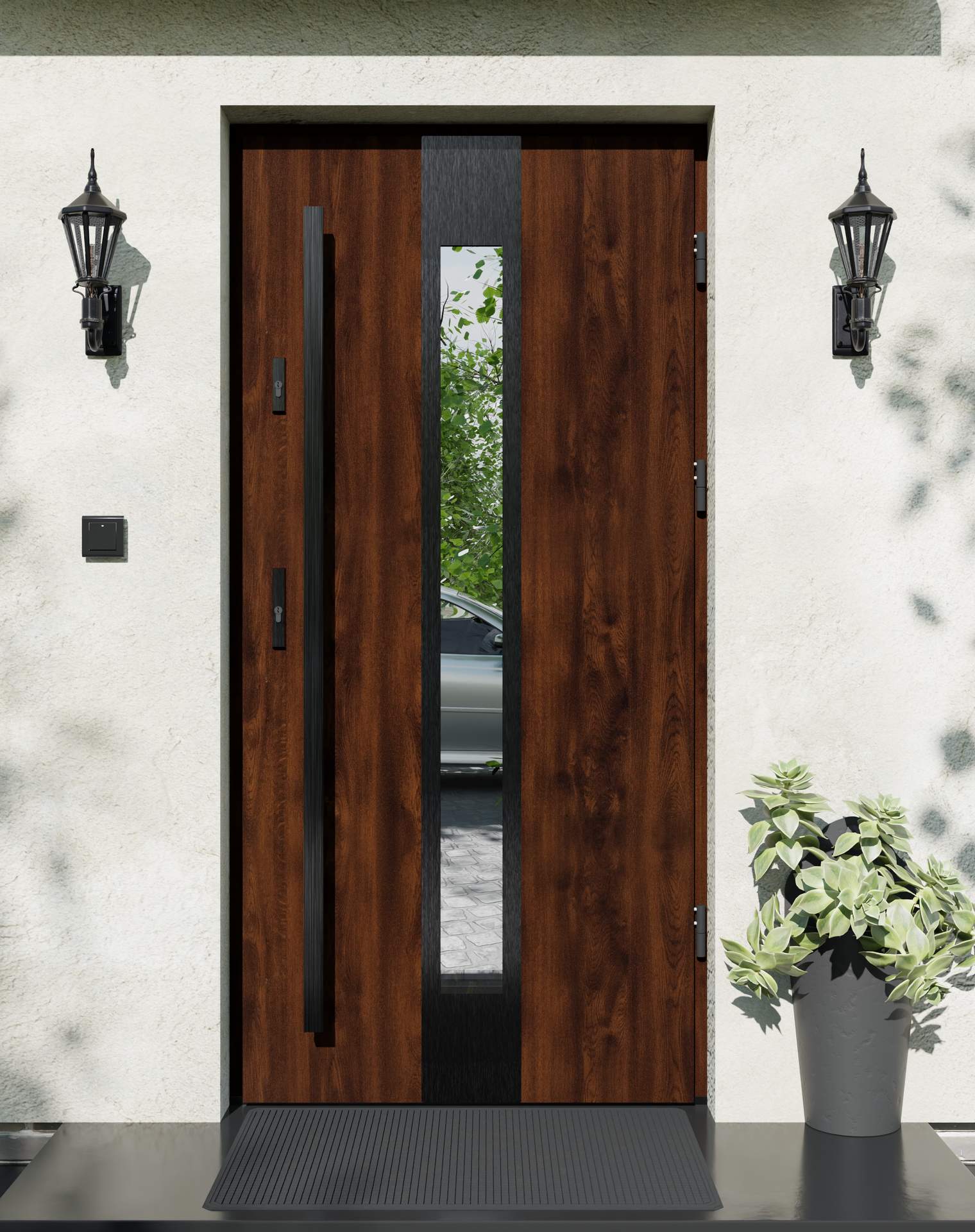 Drzwi zewnętrzne do domu z pochwytem i ościeżnicą aluminiową Otto 35 Noir w systemie Alu