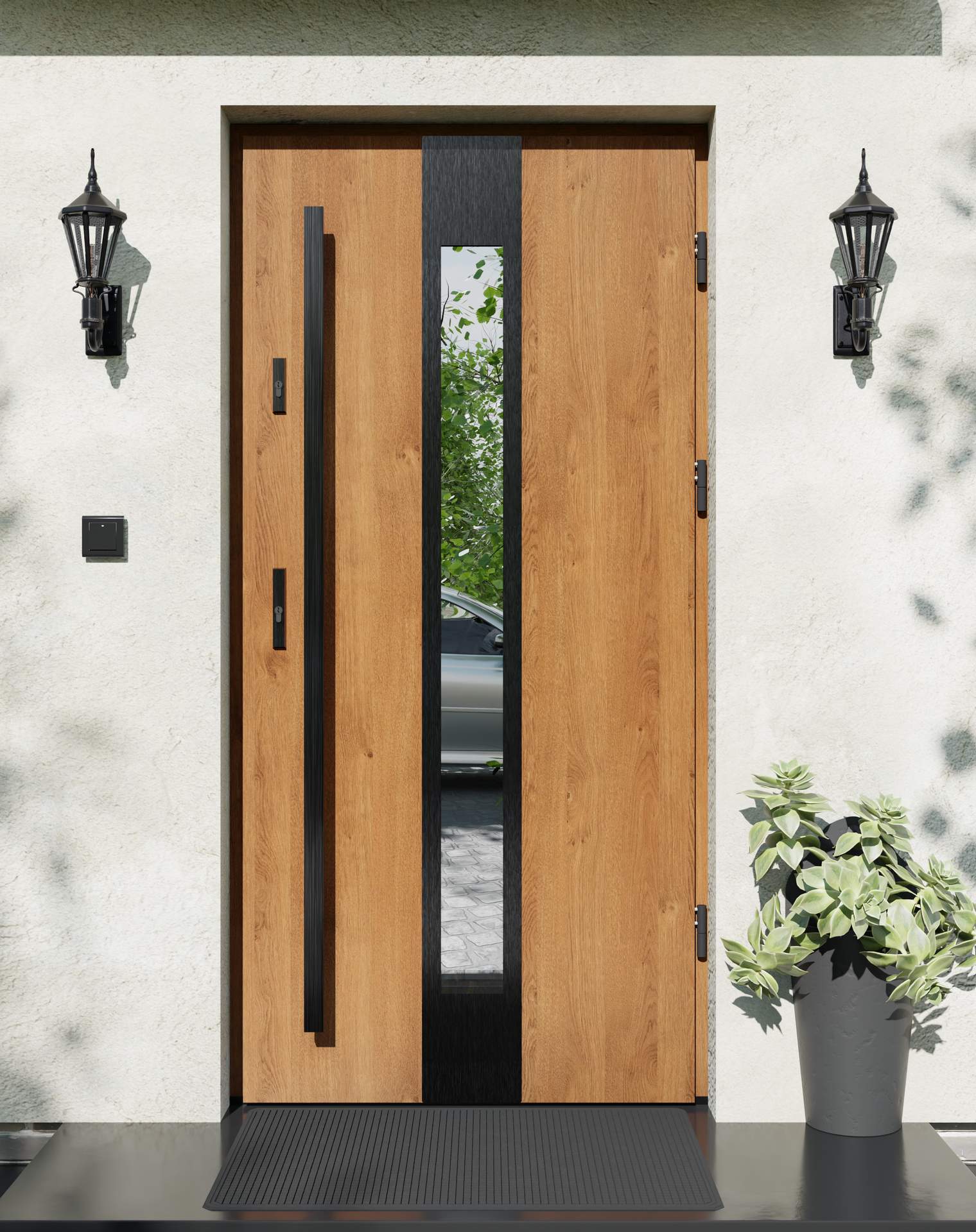 Drzwi zewnętrzne do domu z pochwytem i ościeżnicą aluminiową Otto 35 Noir w systemie Alu