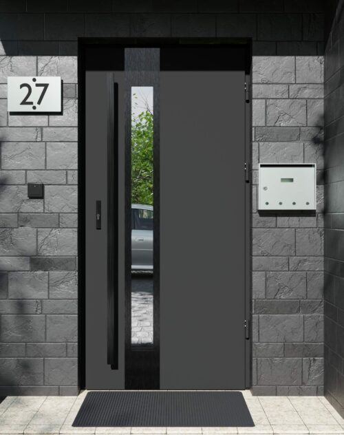 Drzwi zewnętrzne do domu z pochwytem i ościeżnicą aluminiową Otto 35B Noir w systemie Alu extra