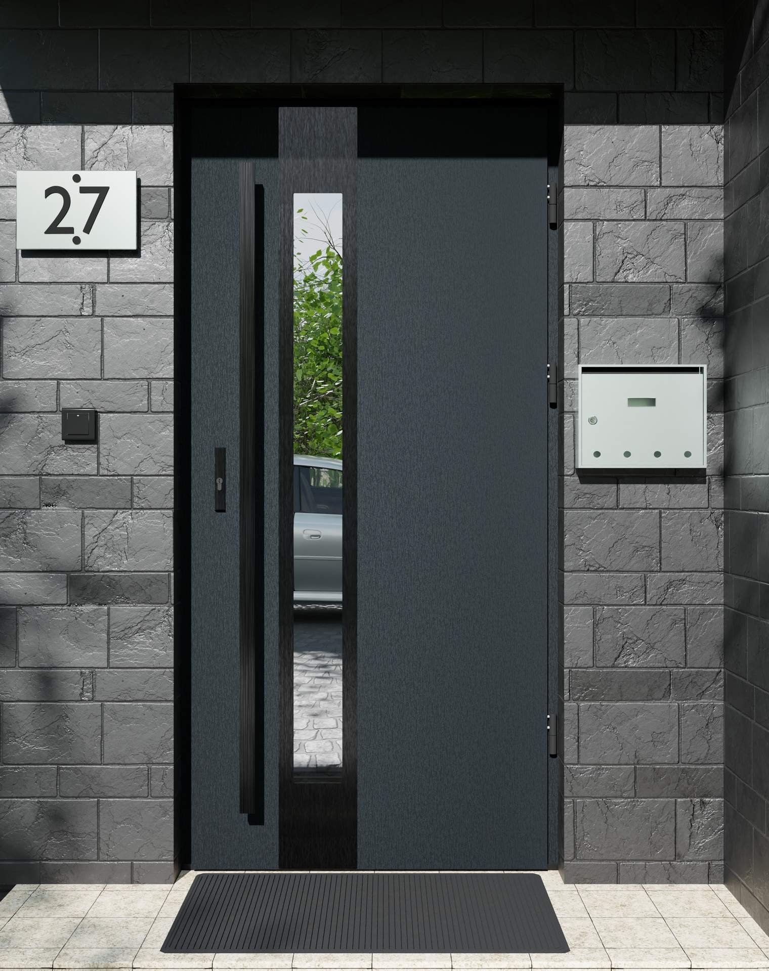 Drzwi zewnętrzne do domu z pochwytem i ościeżnicą aluminiową Otto 35B Noir w systemie Alu extra