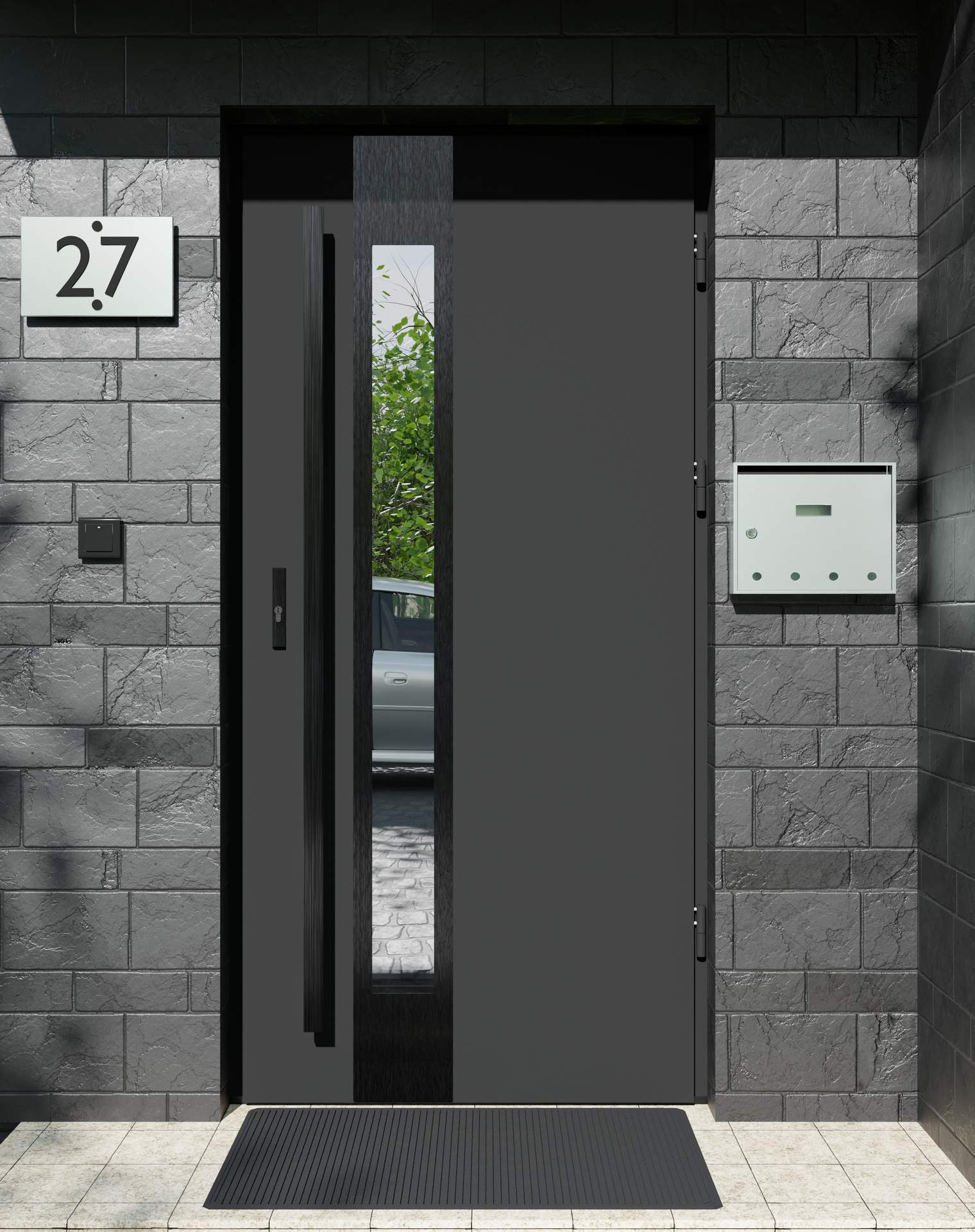 Drzwi zewnętrzne do domu z pochwytem i ościeżnicą aluminiową Otto 35B Noir w systemie Alu extra