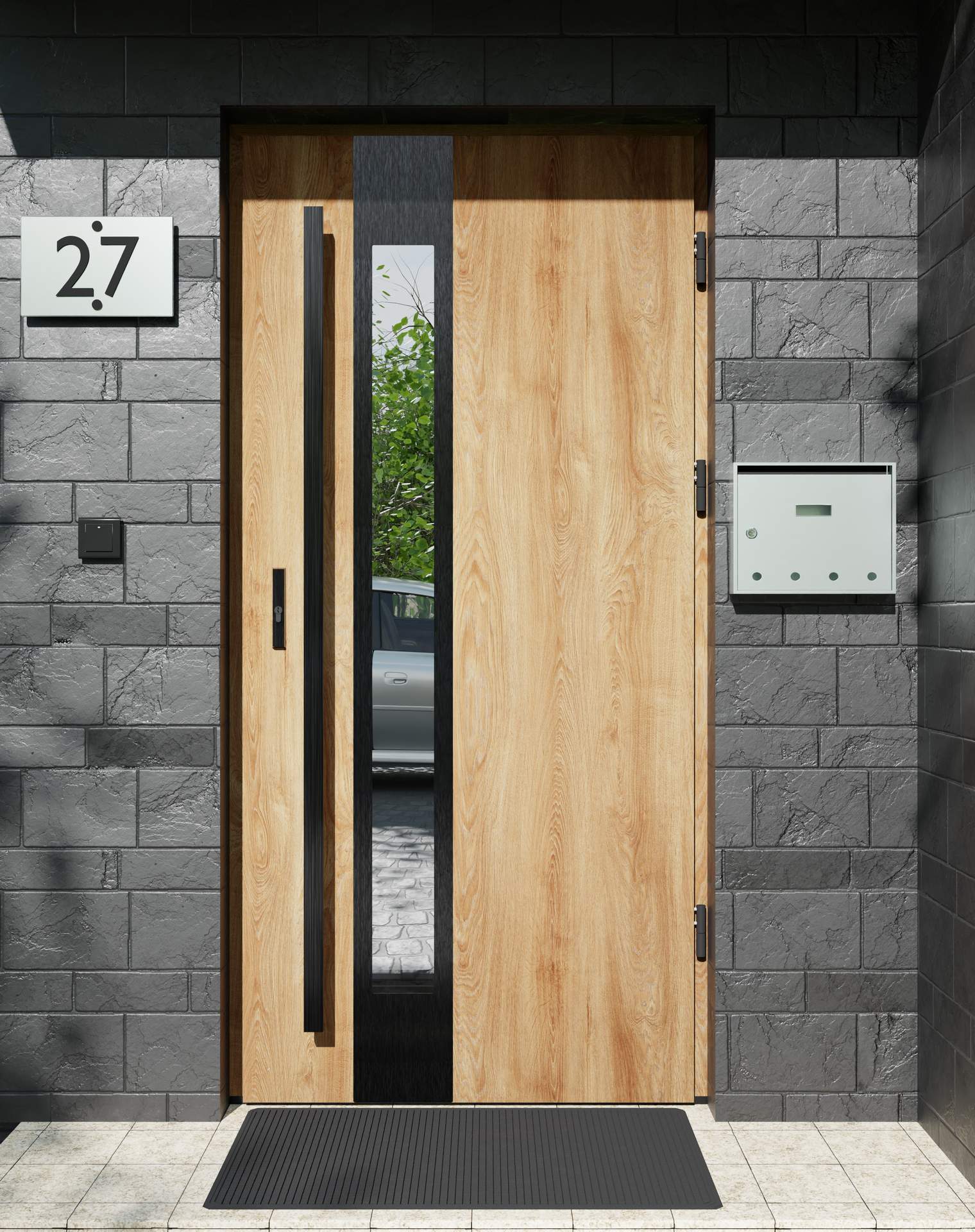 Drzwi zewnętrzne do domu z pochwytem i ościeżnicą aluminiową Otto 35B Noir w systemie Alu extra