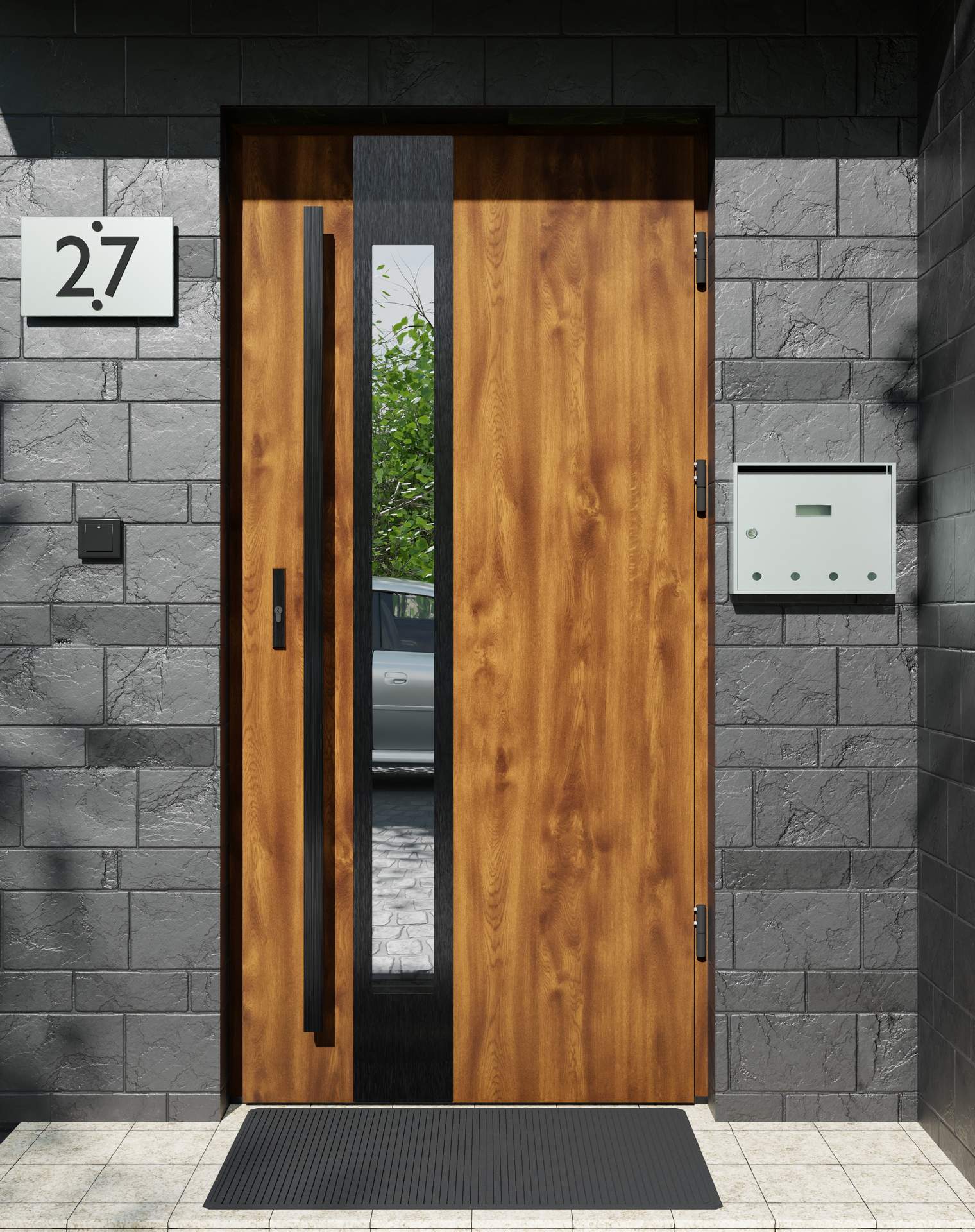 Drzwi zewnętrzne do domu z pochwytem i ościeżnicą aluminiową Otto 35B Noir w systemie Alu extra