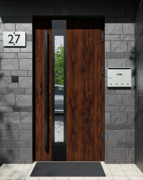 Drzwi zewnętrzne do domu z pochwytem i ościeżnicą drewnianą Otto 35B Noir w systemie Wood extra