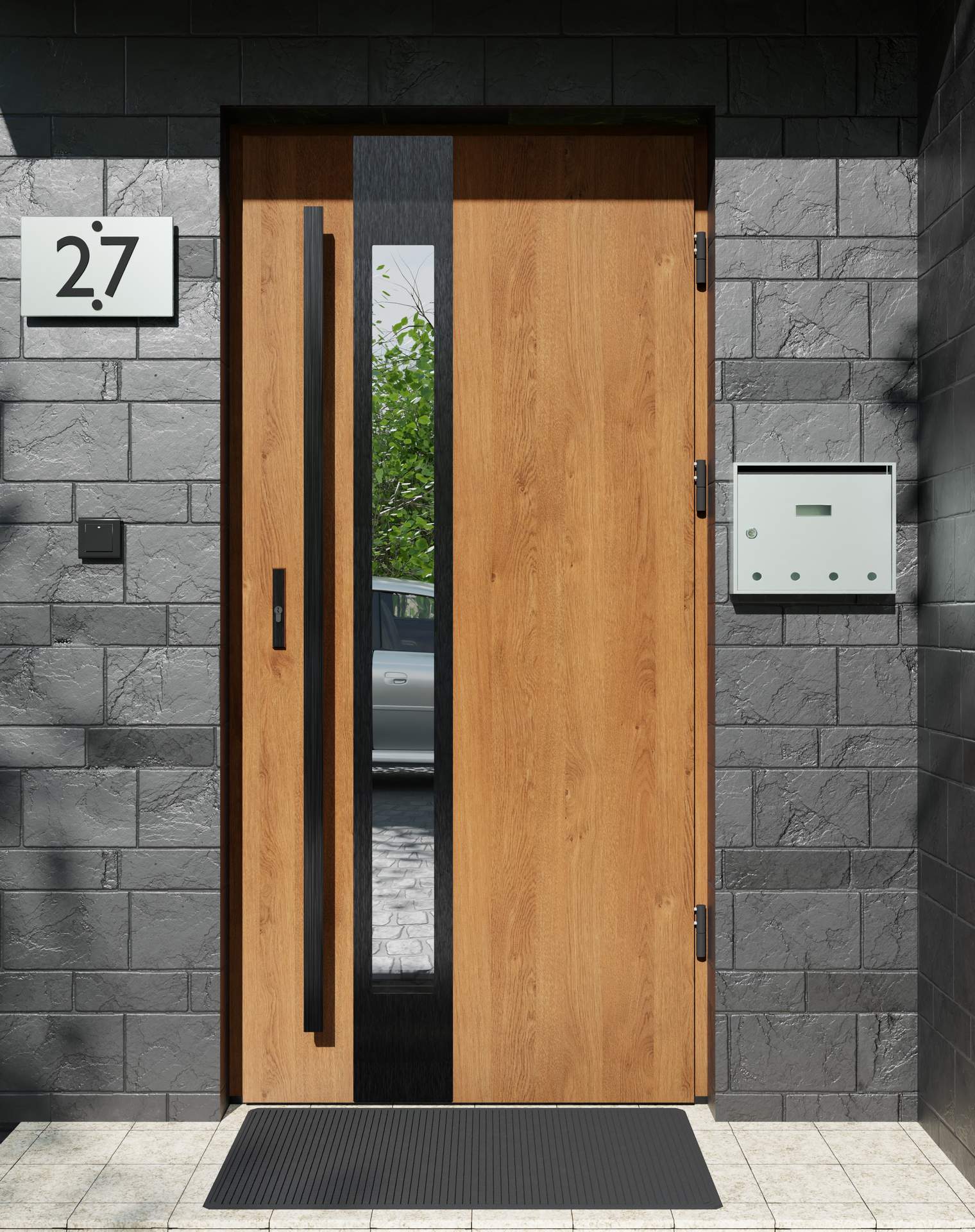 Drzwi zewnętrzne do domu z pochwytem i ościeżnicą aluminiową Otto 35B Noir w systemie Alu extra