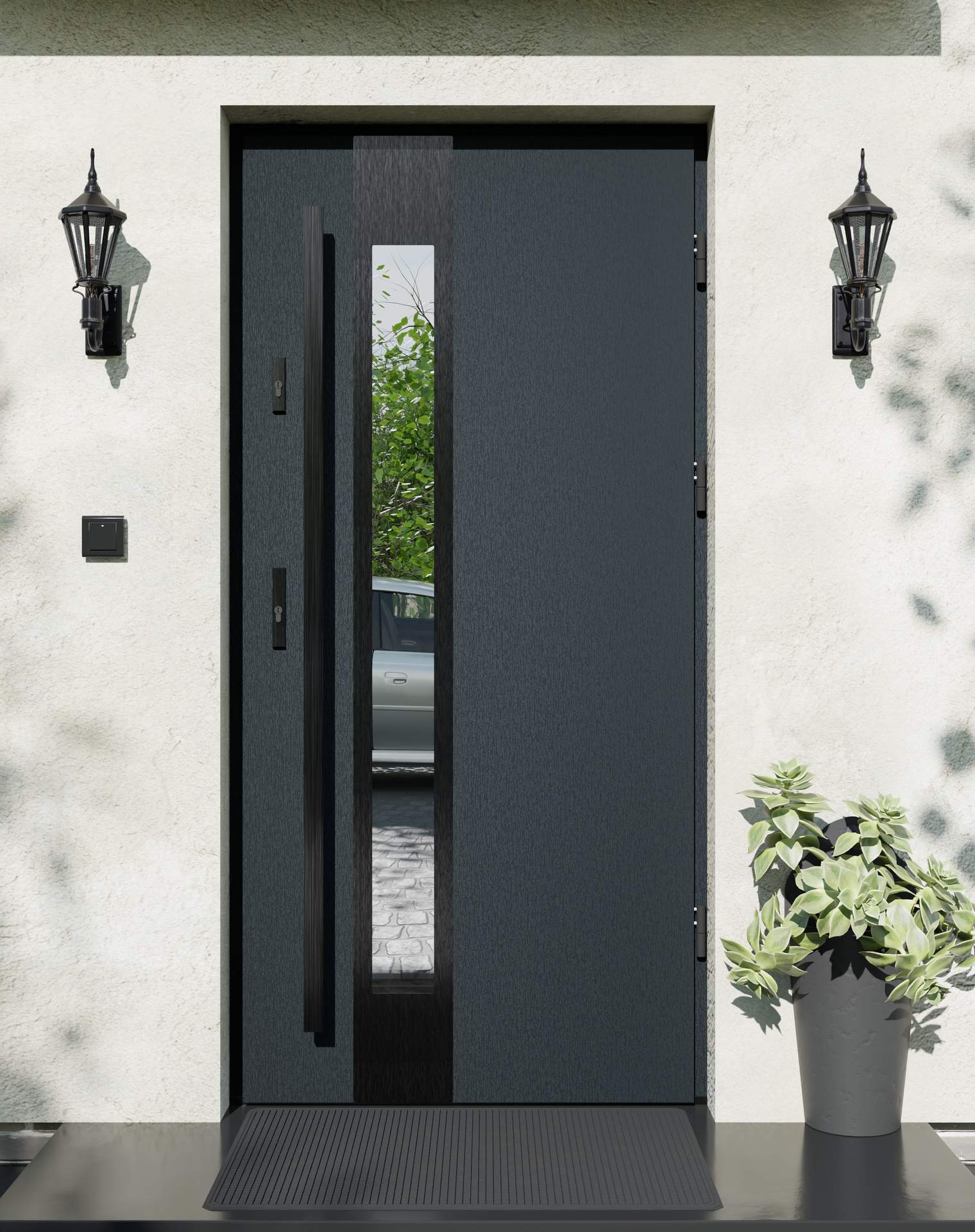 Drzwi zewnętrzne do domu z pochwytem i ościeżnicą aluminiową Otto 35B Noir w systemie Alu