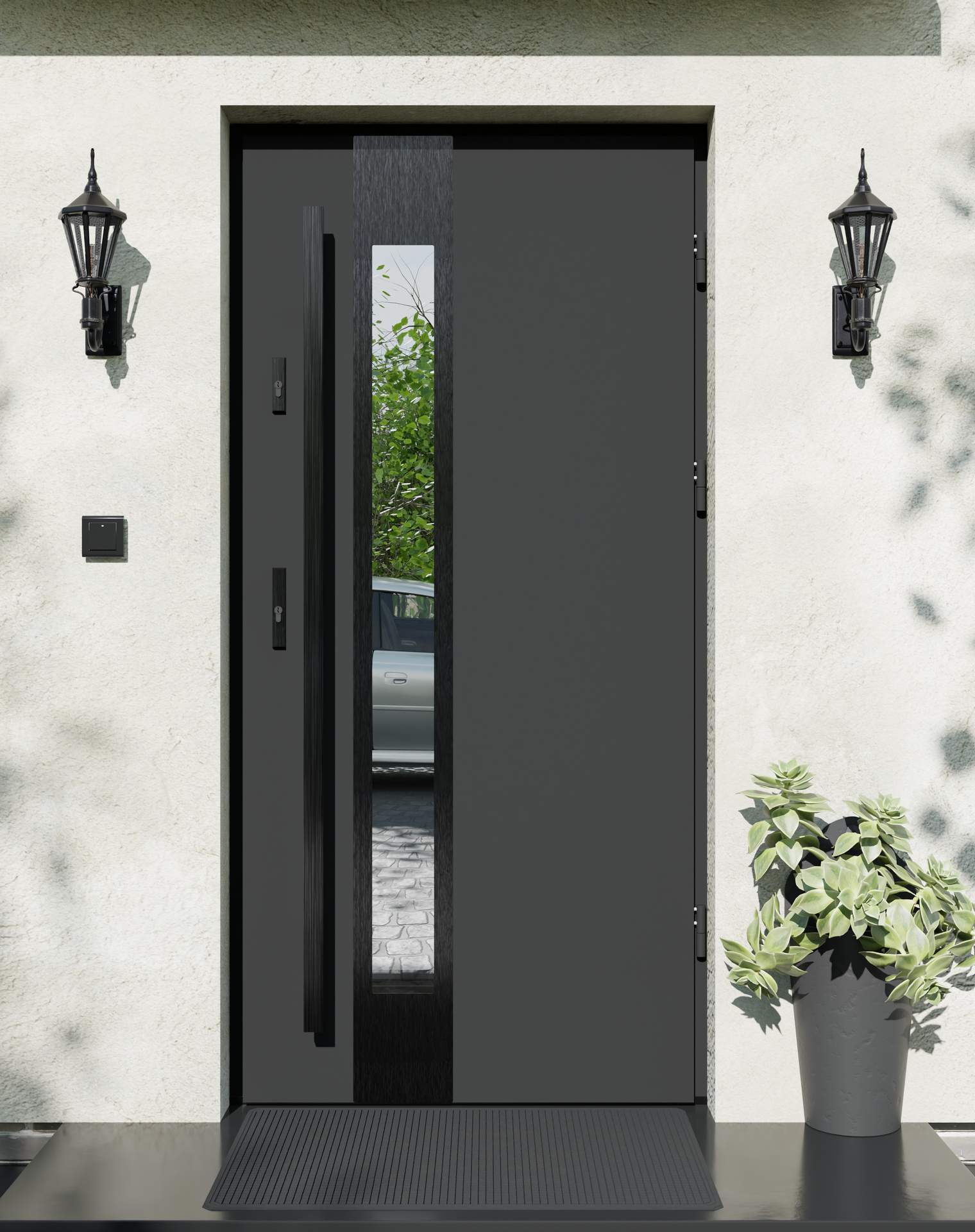 Drzwi zewnętrzne do domu z pochwytem i ościeżnicą aluminiową Otto 35B Noir w systemie Alu