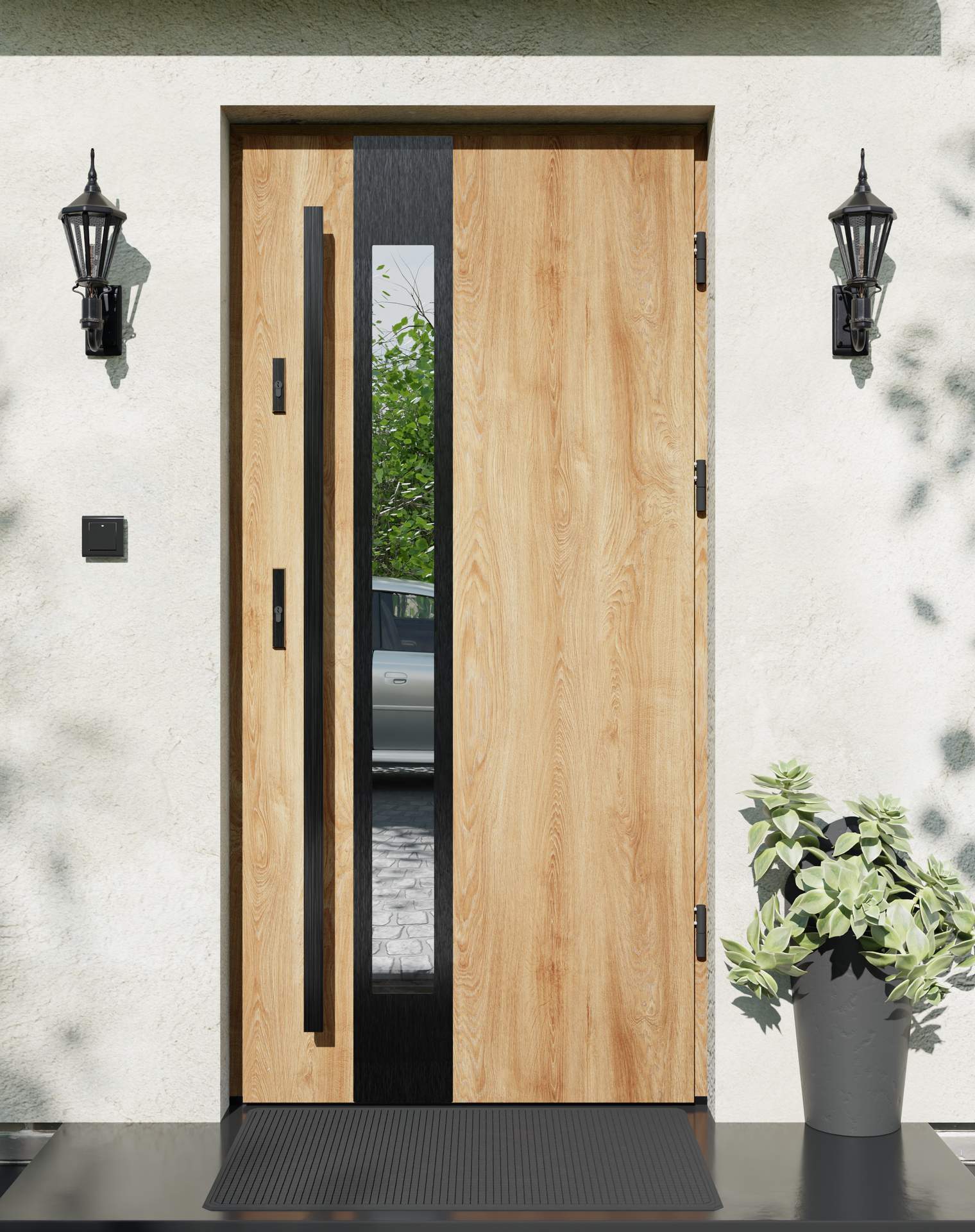 Drzwi zewnętrzne do domu z pochwytem i ościeżnicą aluminiową Otto 35B Noir w systemie Alu