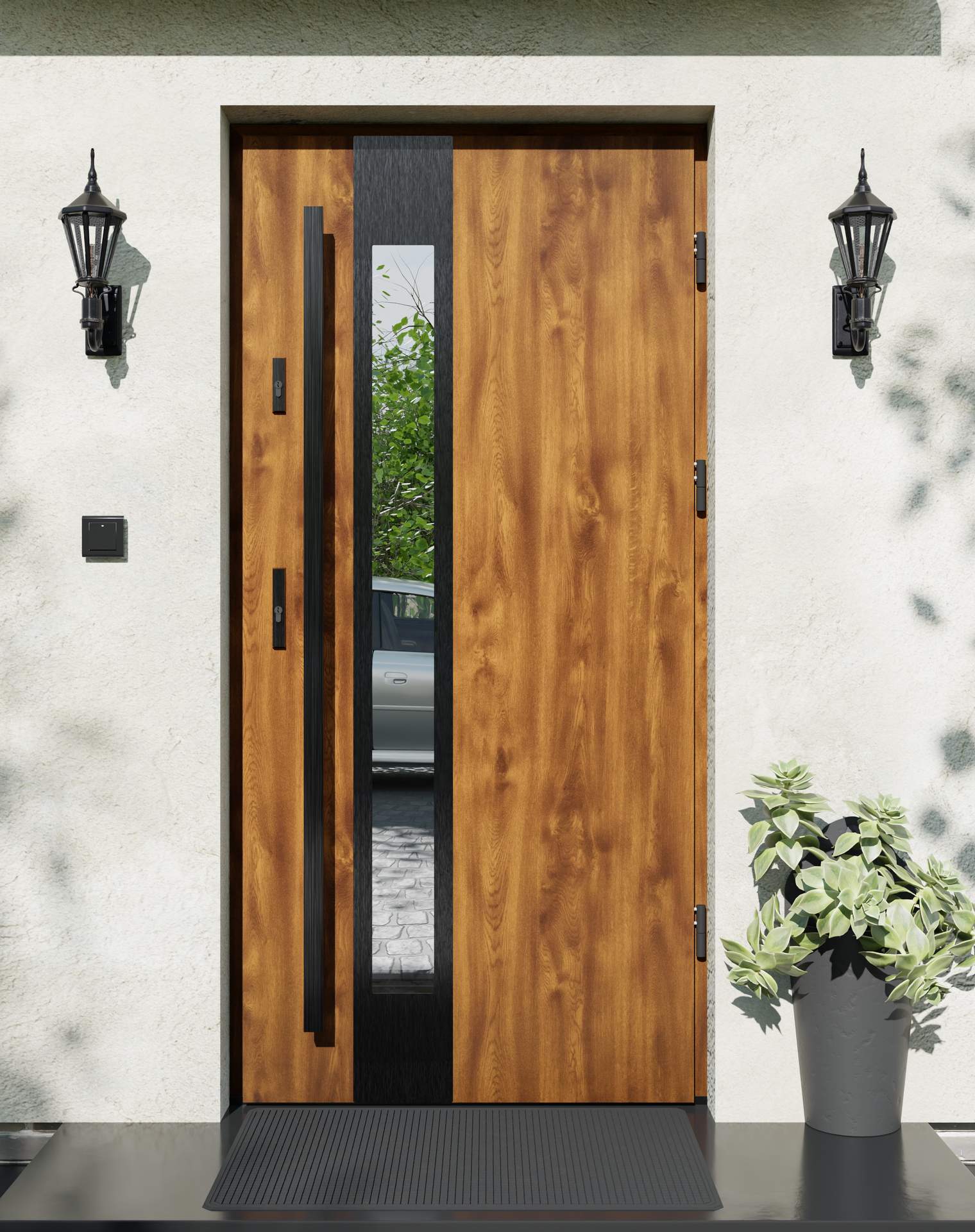 Drzwi zewnętrzne do domu z pochwytem i ościeżnicą aluminiową Otto 35B Noir w systemie Alu