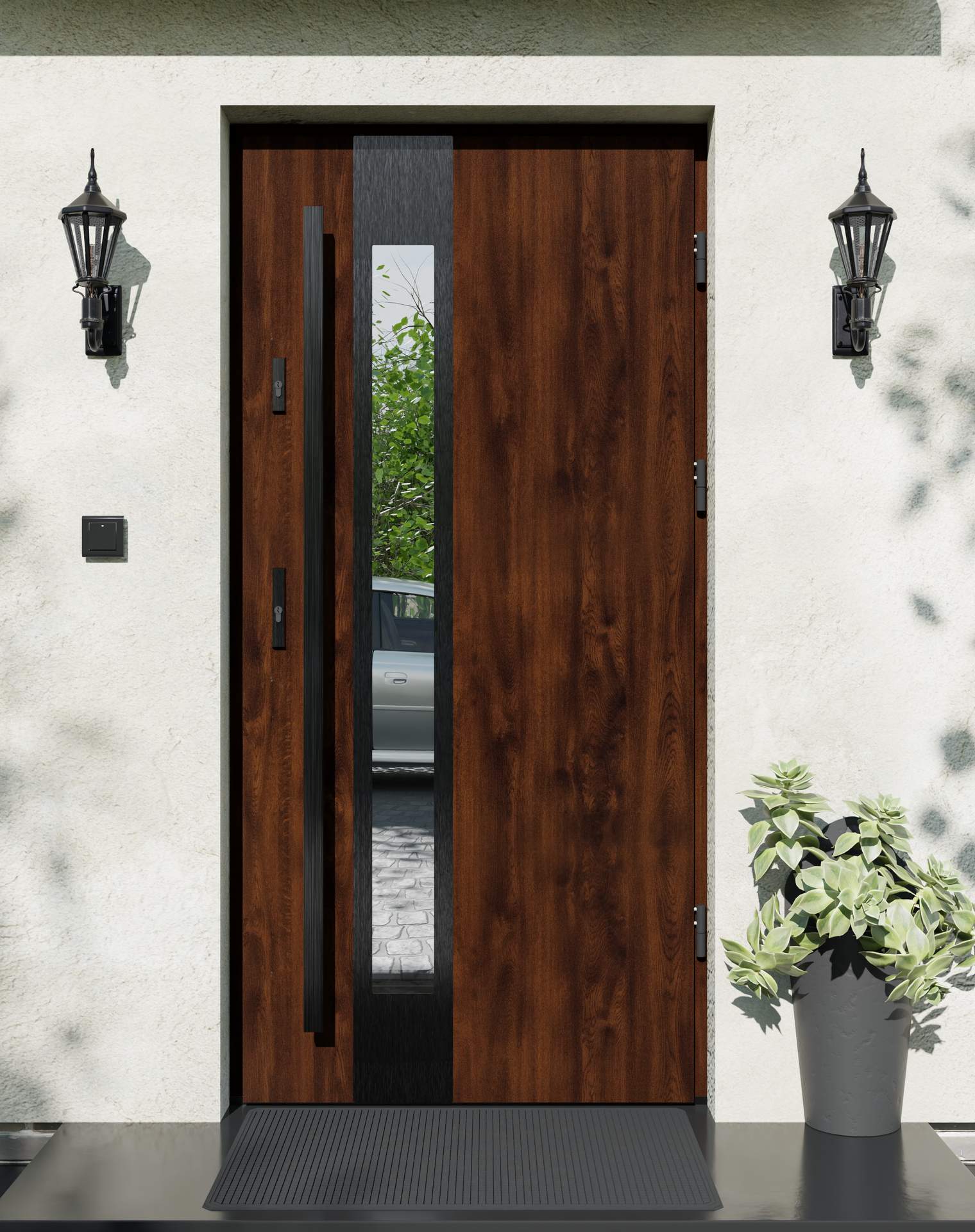 Drzwi zewnętrzne do domu z pochwytem i ościeżnicą aluminiową Otto 35B Noir w systemie Alu