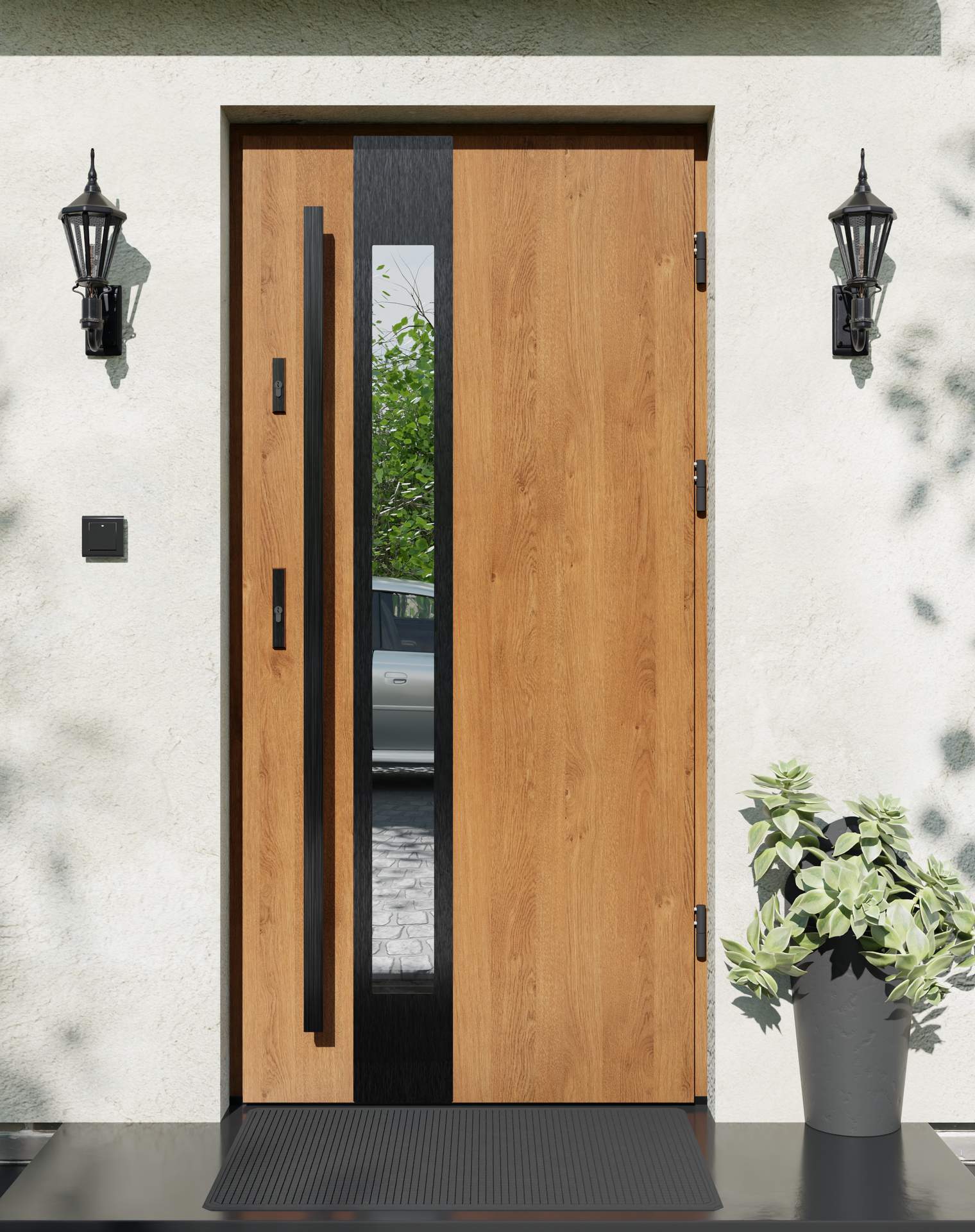 Drzwi zewnętrzne do domu z pochwytem i ościeżnicą aluminiową Otto 35B Noir w systemie Alu