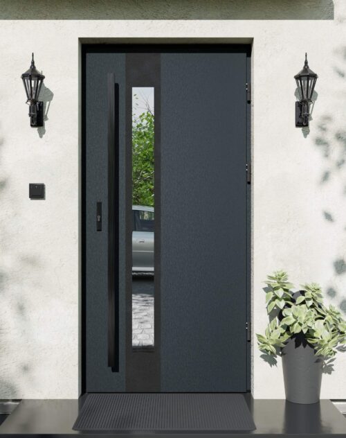 Drzwi zewnętrzne do domu z pochwytem i ościeżnicą aluminiową Otto 35B Noir Matt w systemie Alu extra