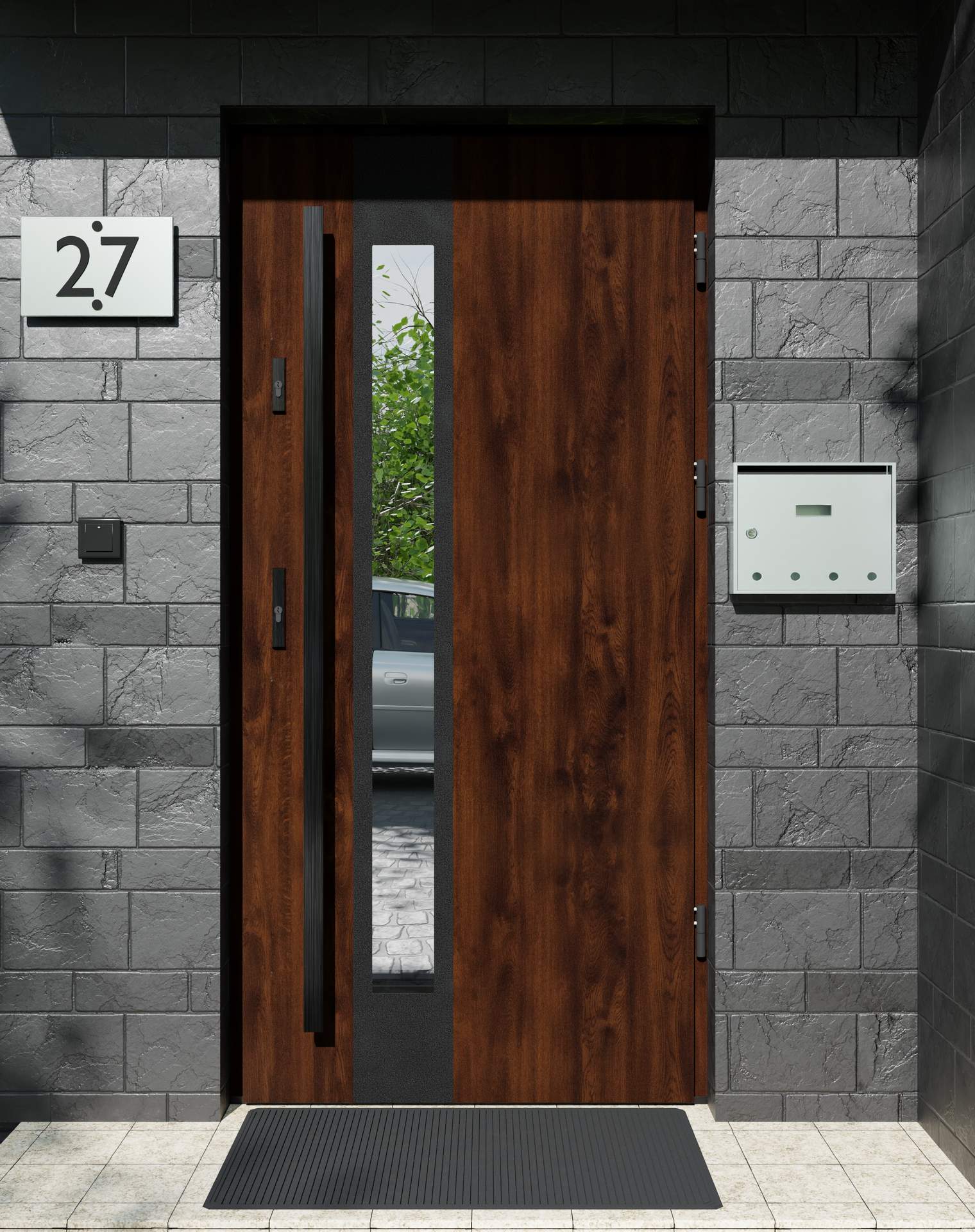 Drzwi zewnętrzne do domu z pochwytem i ościeżnicą aluminiową Otto 35B Noir Matt w systemie Alu