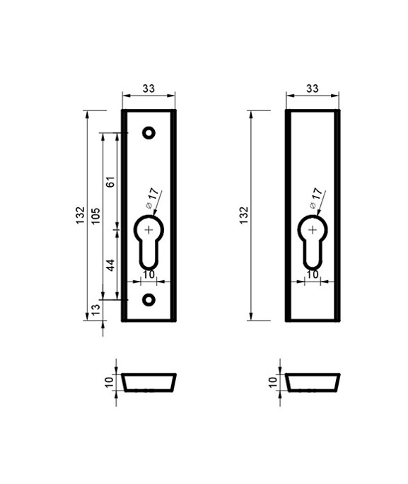 Szyld górny rozeta Alubrass do klamki Theo Slim kolor czarny, rozstaw śrub 105mm