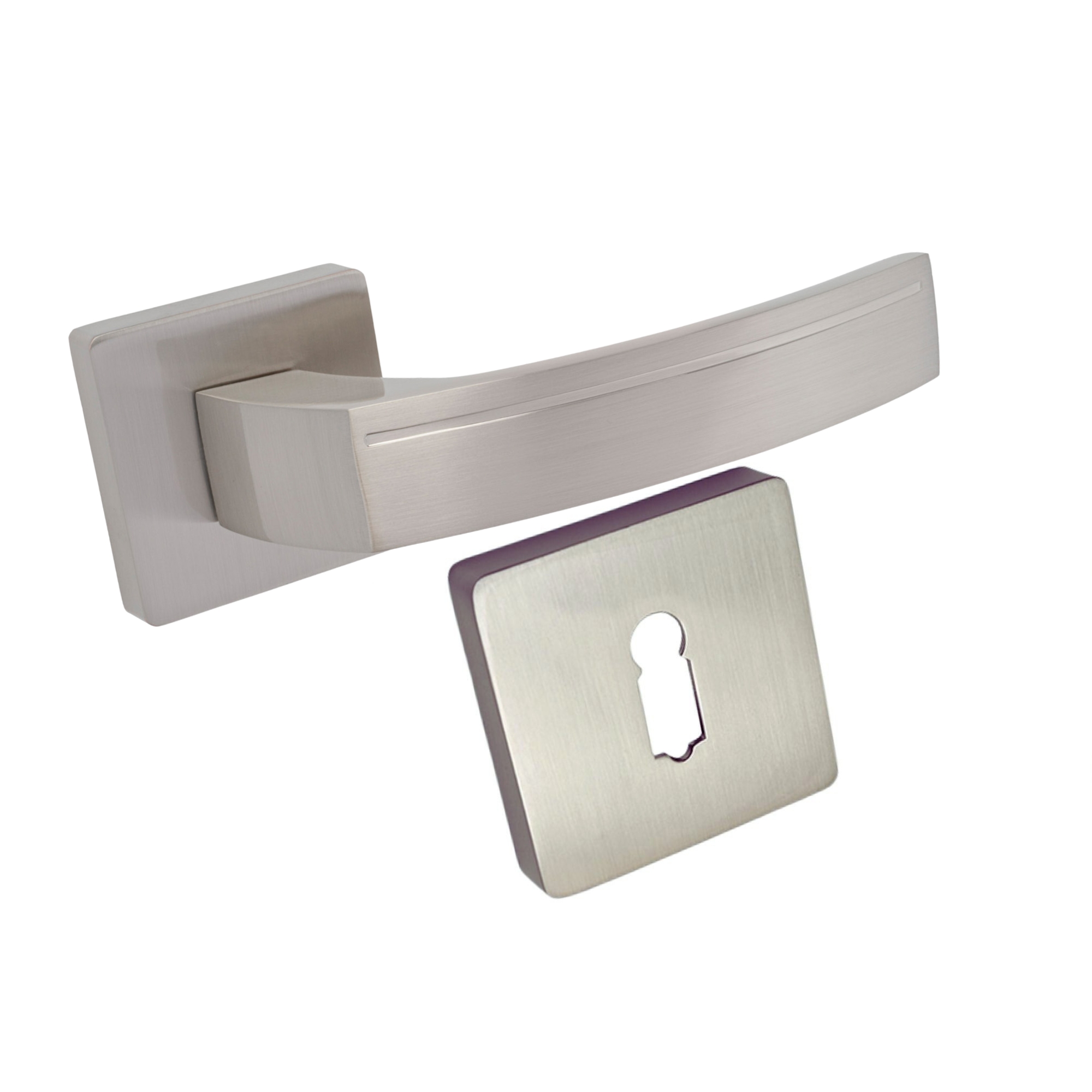 Komplet okuć Carmen z kwadratowym szyldem w wersji KLUCZ kolor nikiel satyna