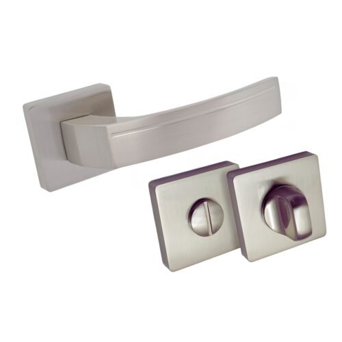 Komplet okuć Carmen z kwadratowym szyldem w wersji WC kolor nikiel satyna