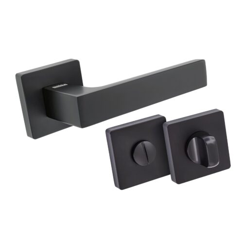 Komplet okuć Orlando z kwadratowym szyldem w wersji WC kolor czarny