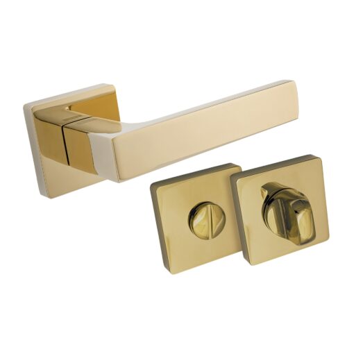 Komplet okuć Orlando z kwadratowym szyldem w wersji WC kolor mosiądz pvd