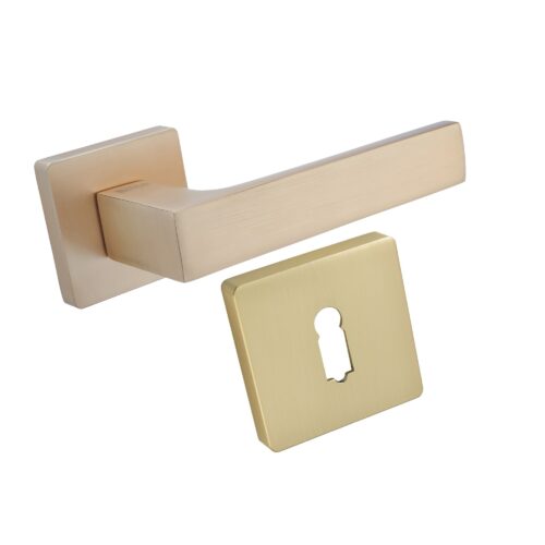 Komplet okuć Orlando z kwadratowym szyldem w wersji KLUCZ kolor satyna mosiądz